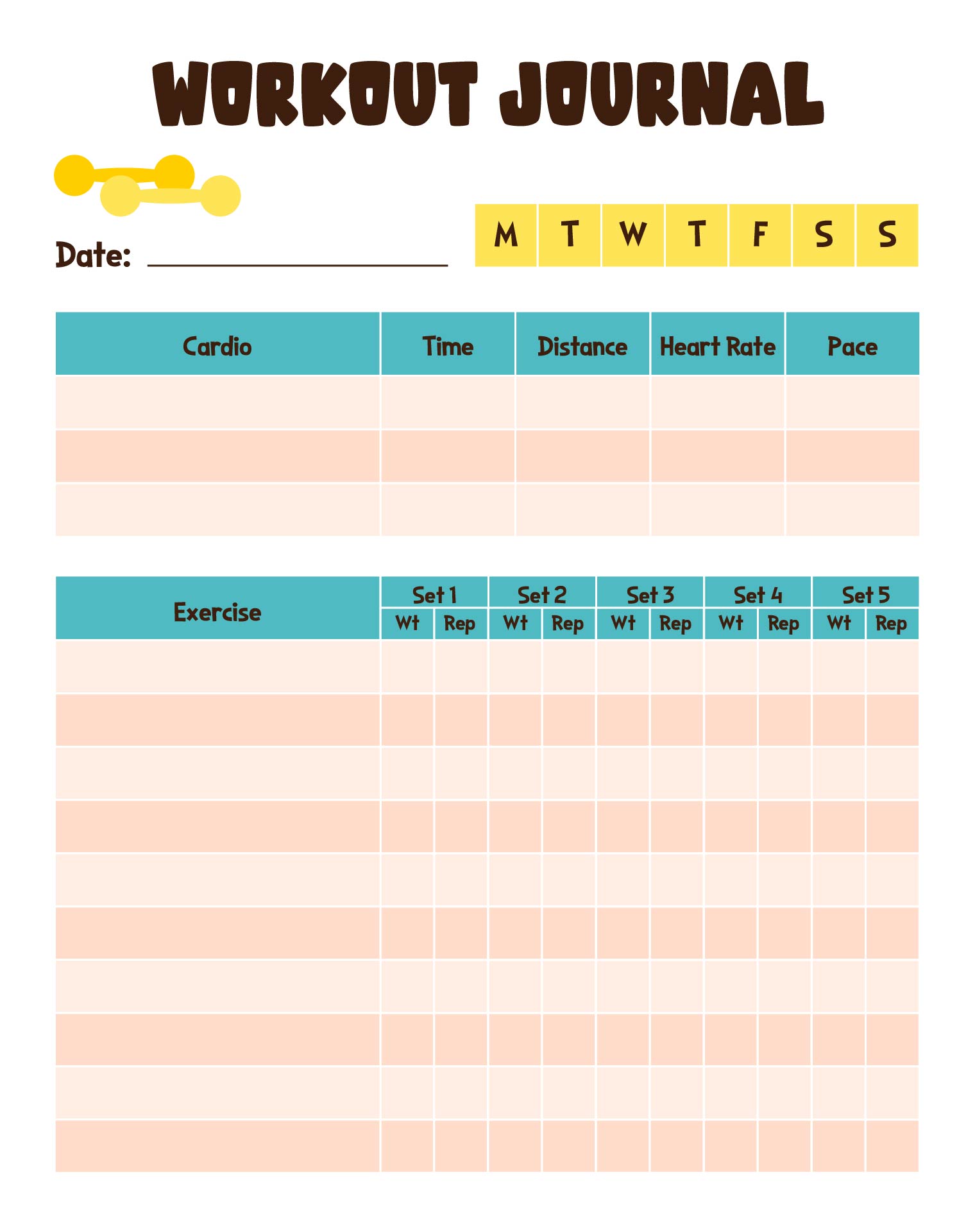 Workout Journal Daily Printable Workout Journal Daily Printable