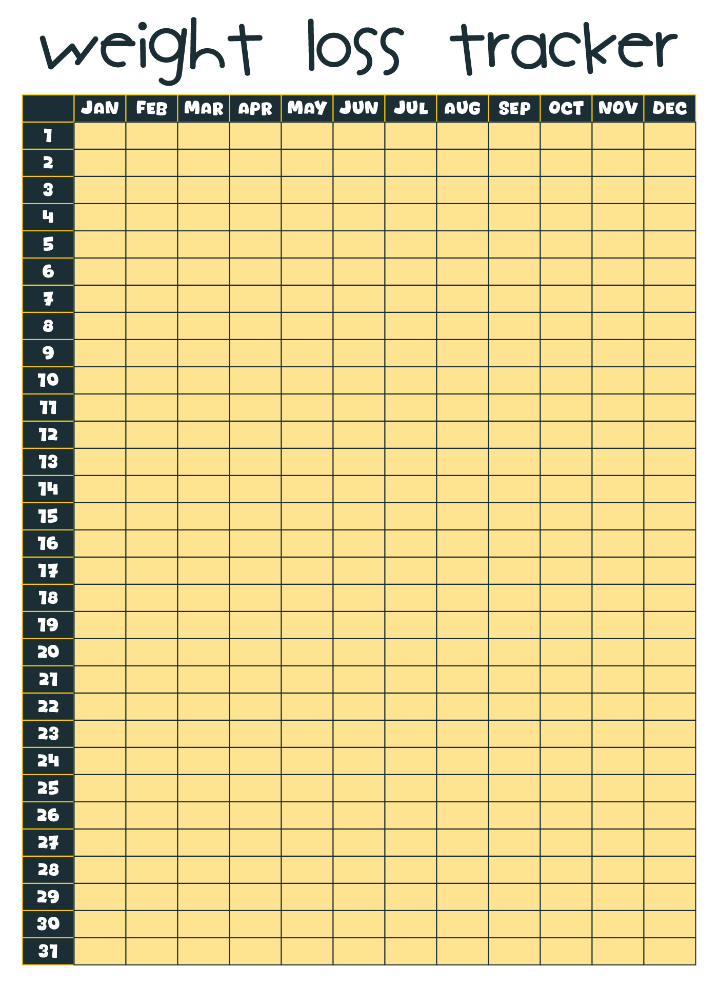 365 Day Weight Loss Tracker Printable