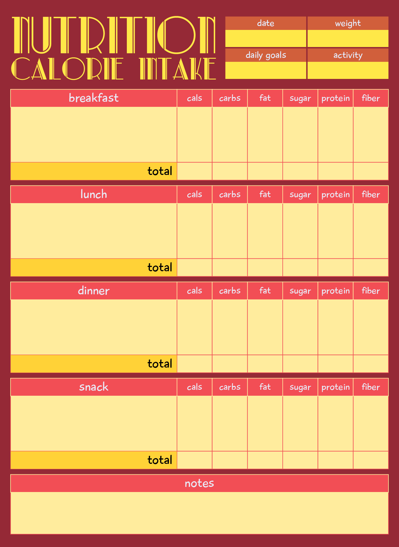 Daily Nutrition Calorie Intake Tracker