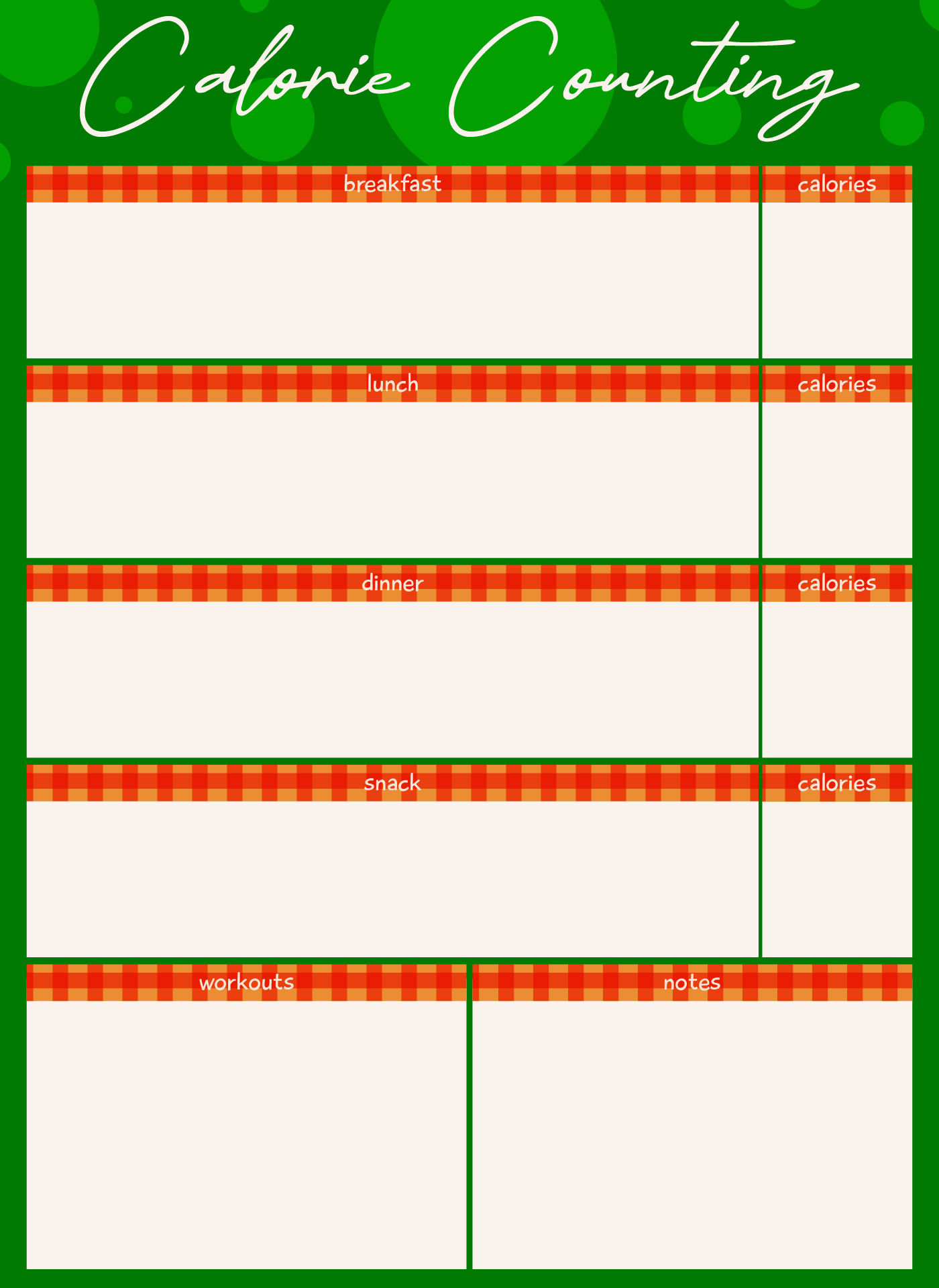 Calorie Counting Food Diary Notebook Template