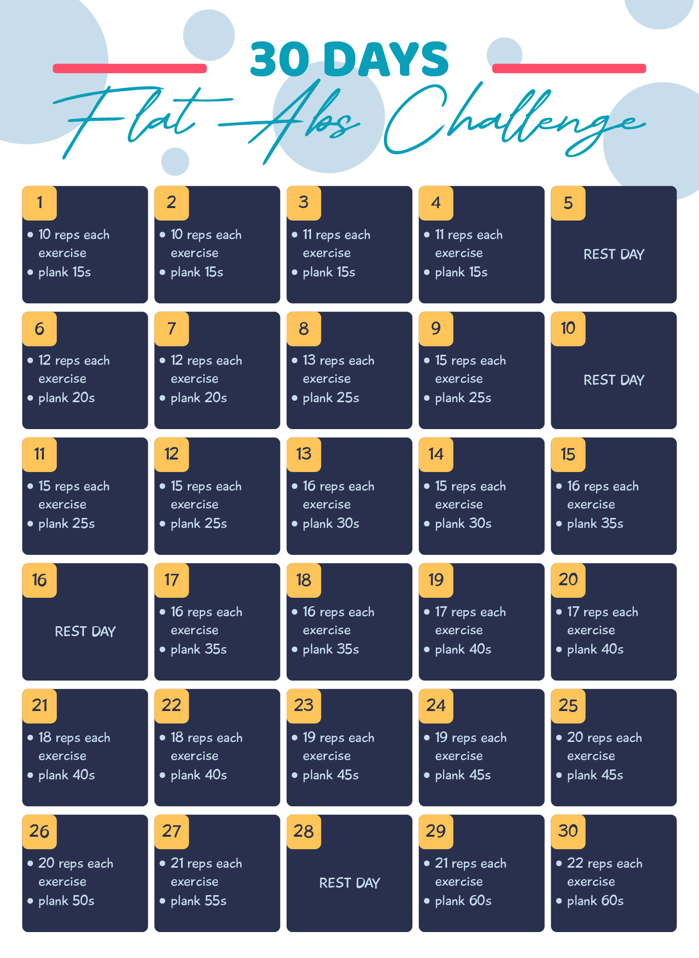 30 Day Flat Abs Challenge Tracker