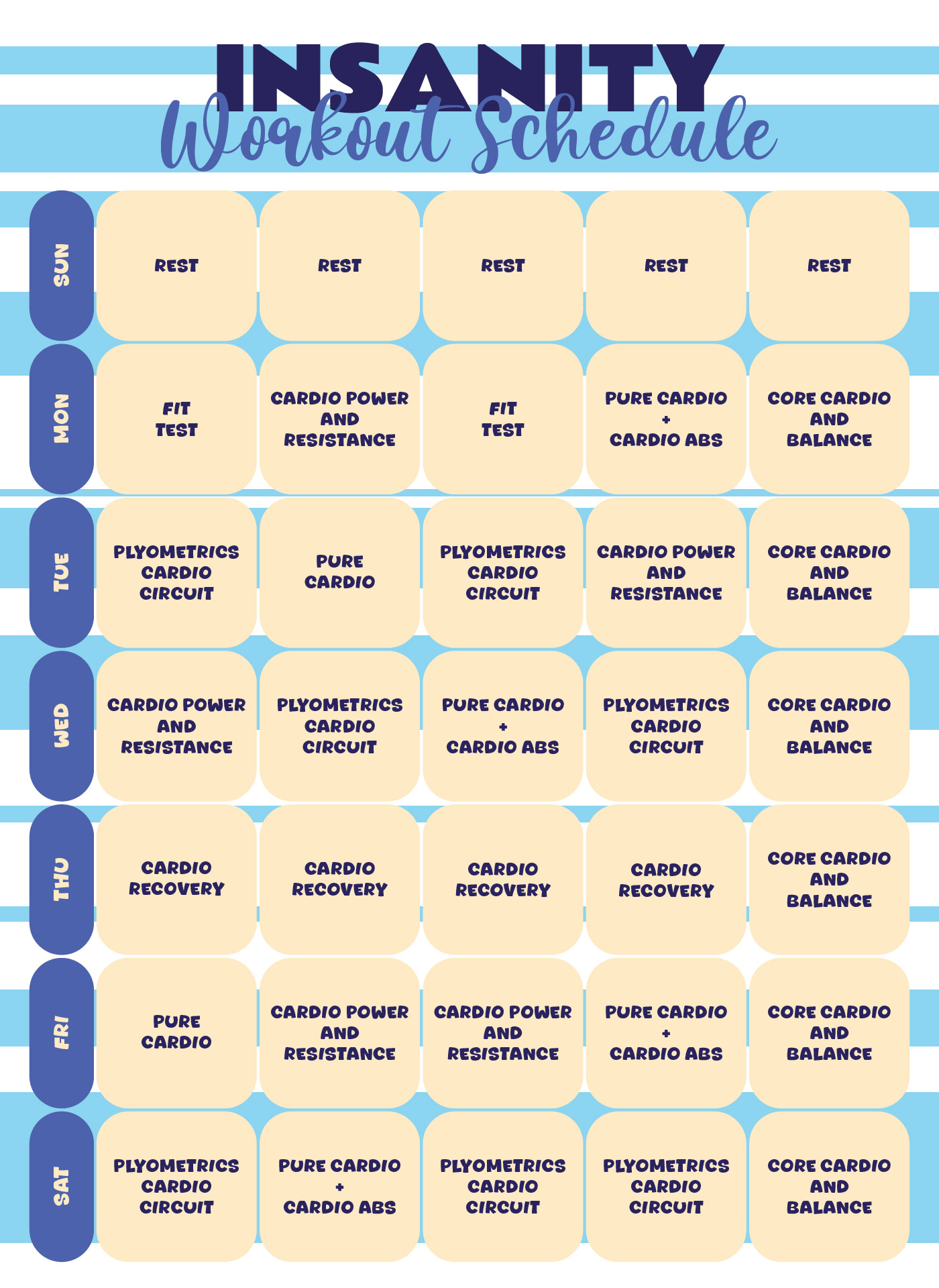 Insanity Workout Schedule Template
