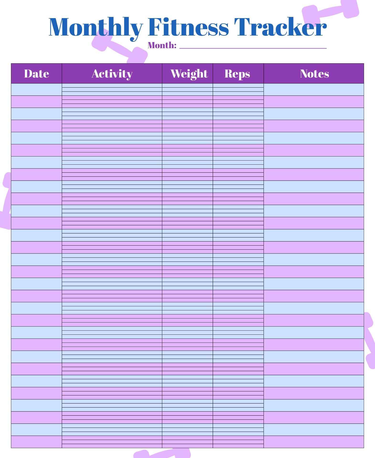 3 Months Fitness Tracker Template