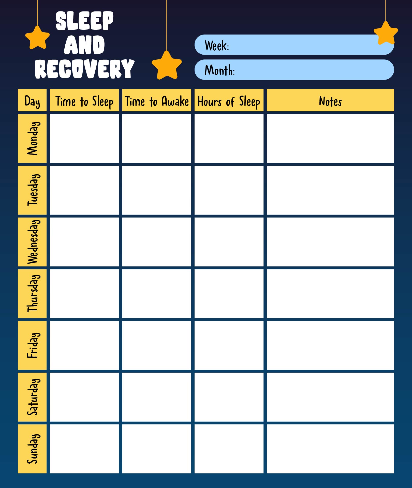 Sleep And Recovery Log Journal Template