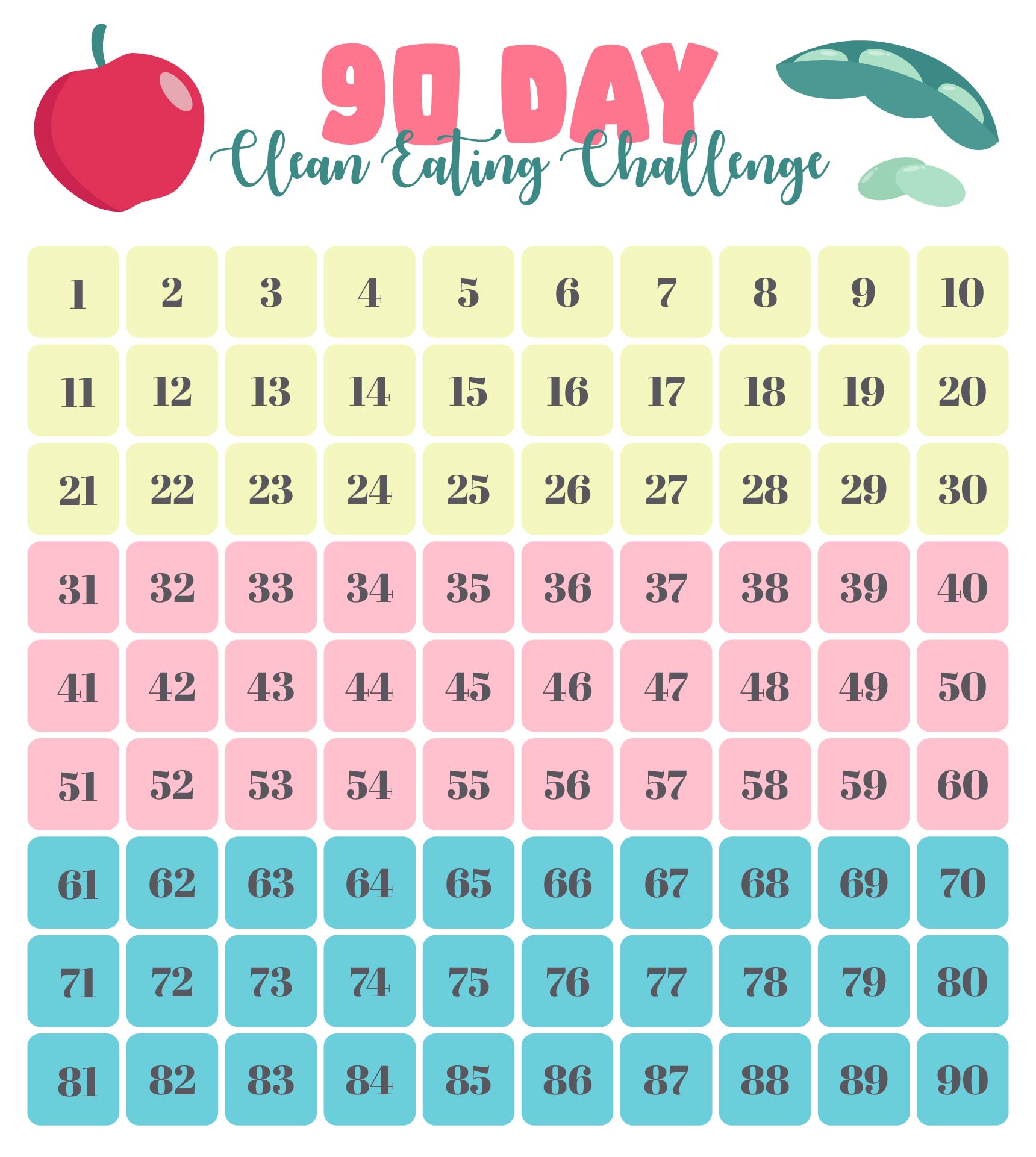90 Day Clean Eating Challenge Calendar