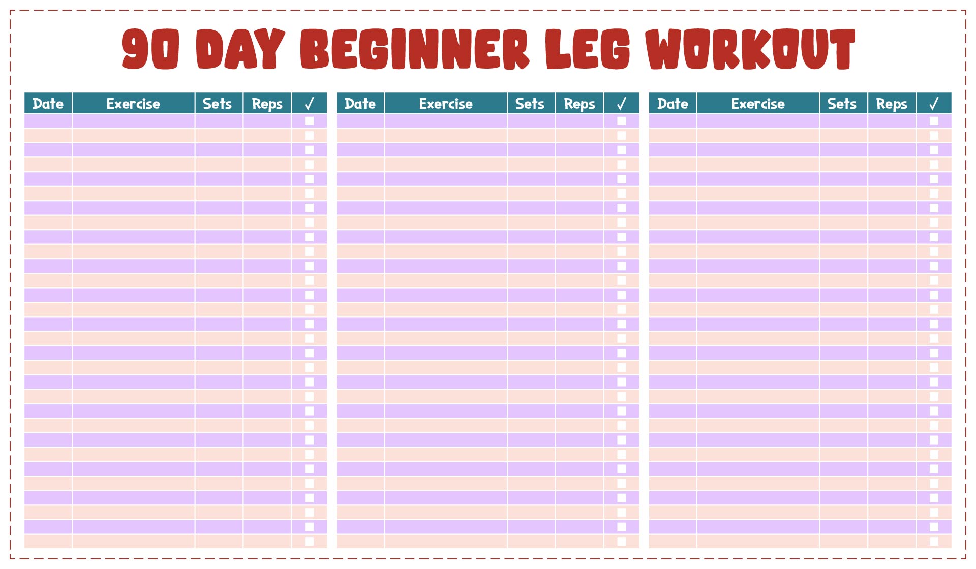 Gym 90 Day Beginner Workout Plan Leg