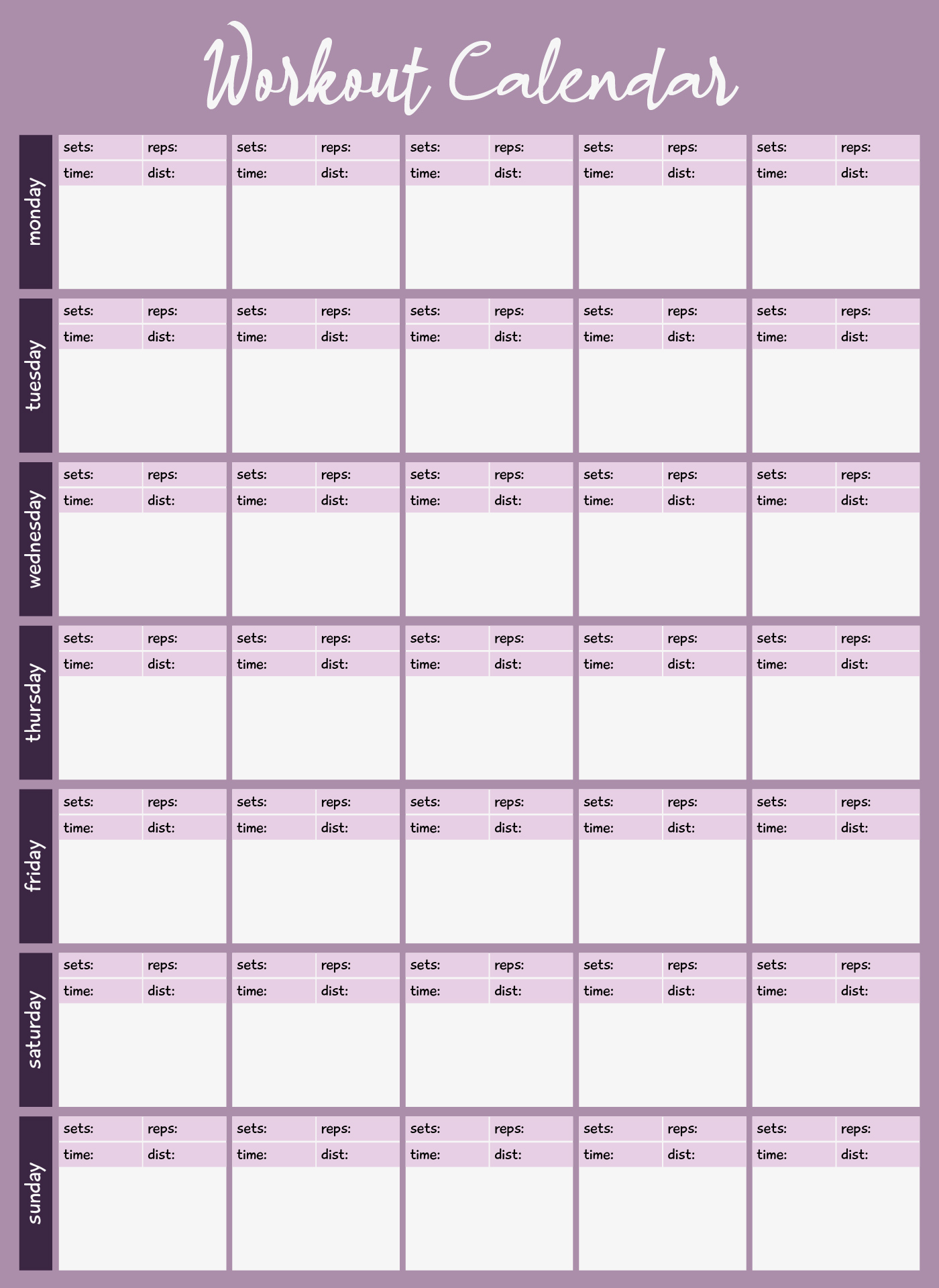 Effective Workout Log And Calendar Blank Template