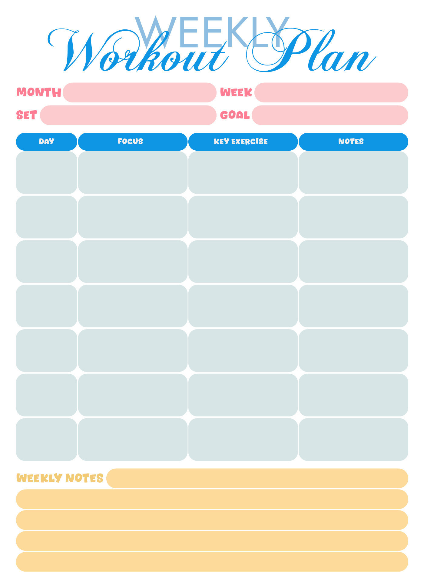 Simple Weekly Workout Plan Template