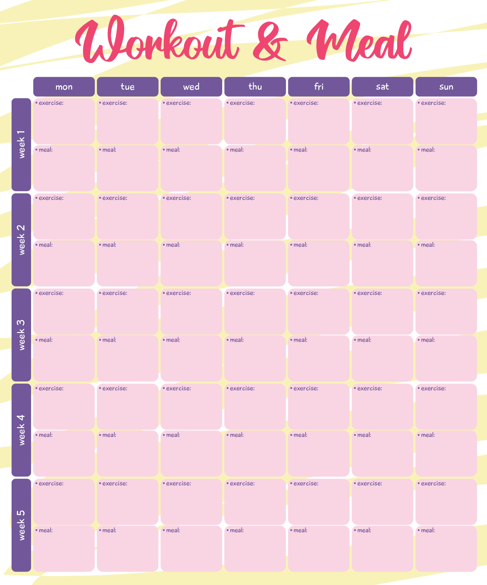 Monthly Workout And Meal Plan Template For Fitness