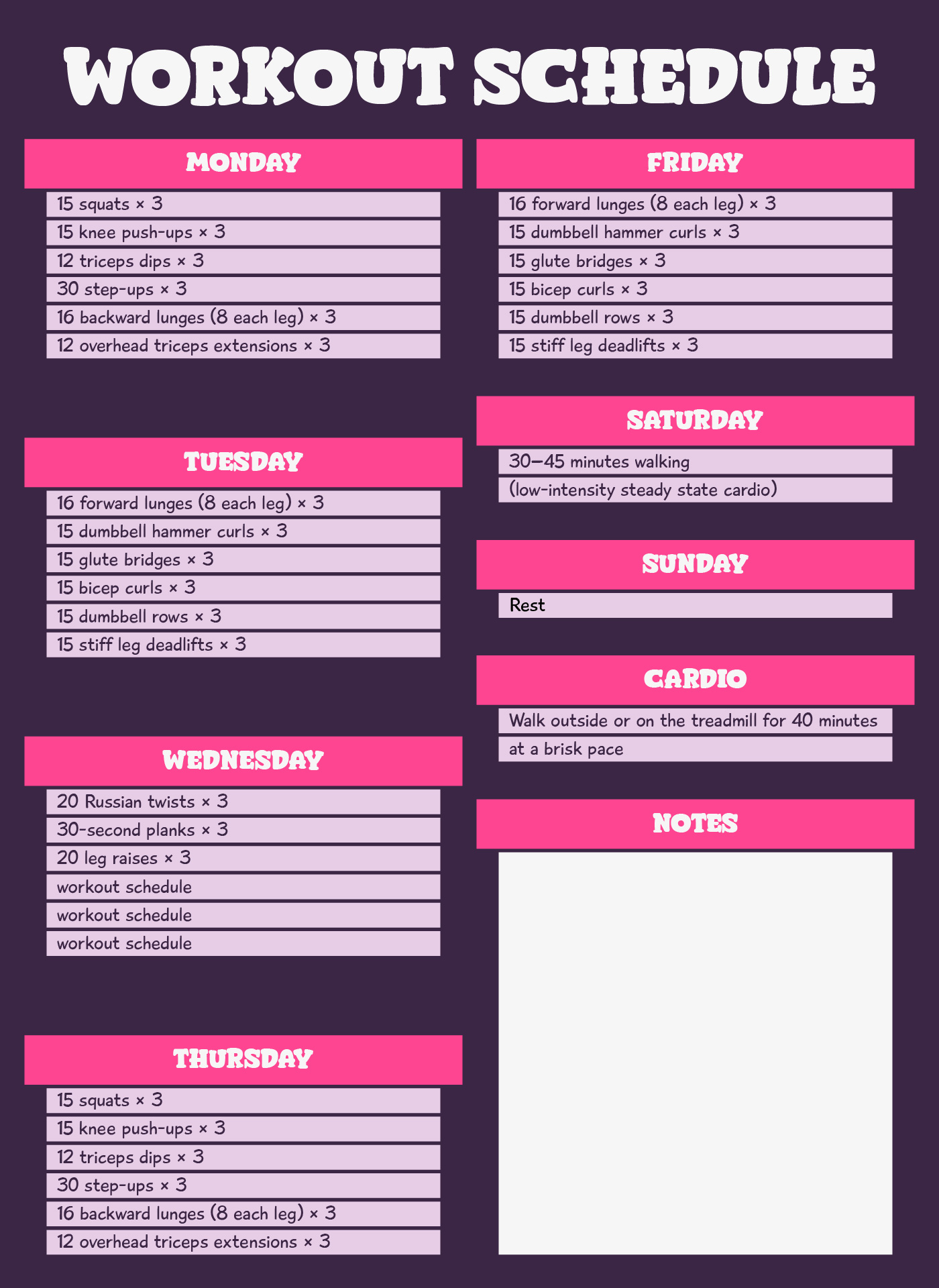 Lose Weight Workout Routine Chart