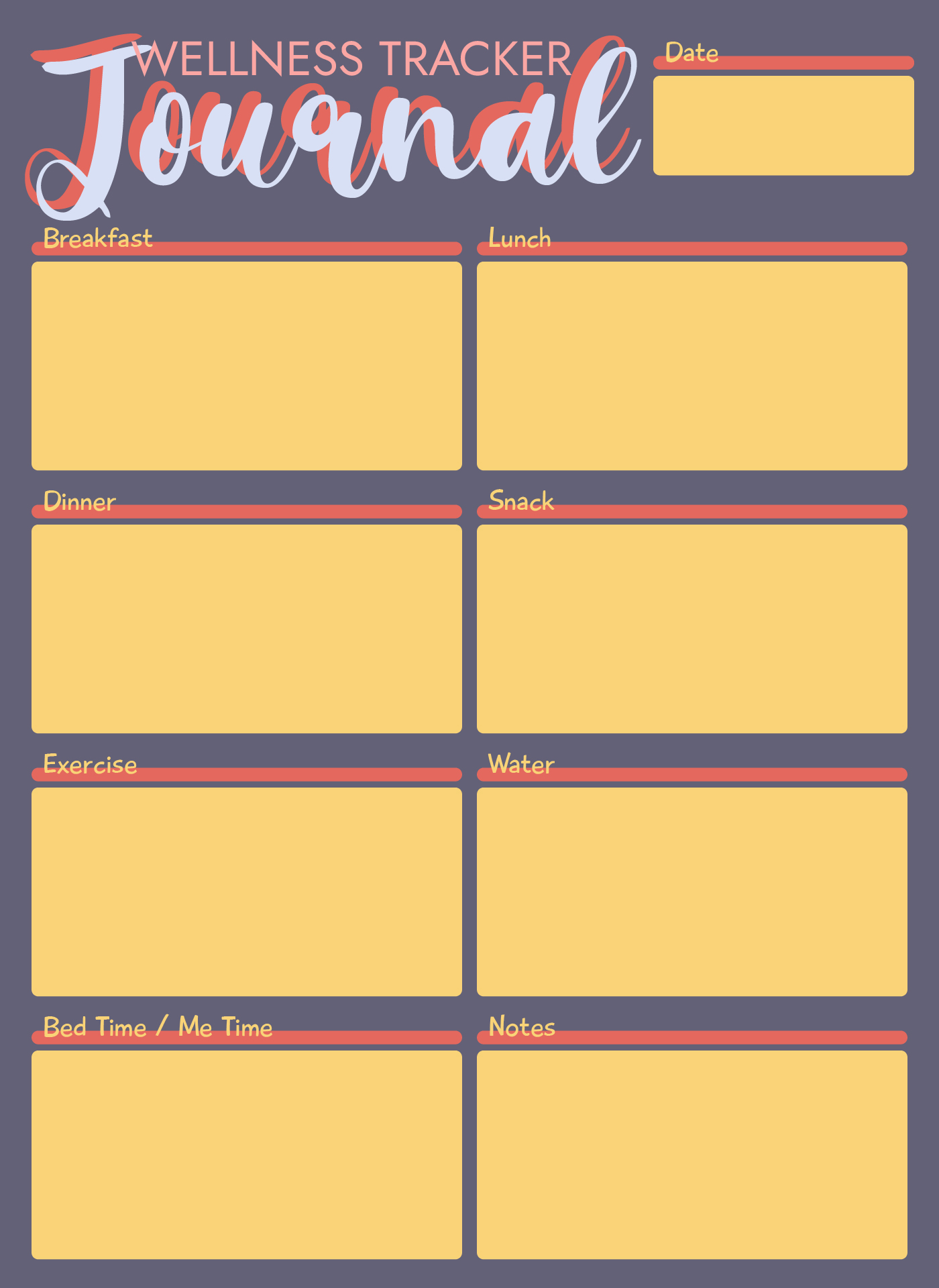 Printable Wellness Tracker Journal Template