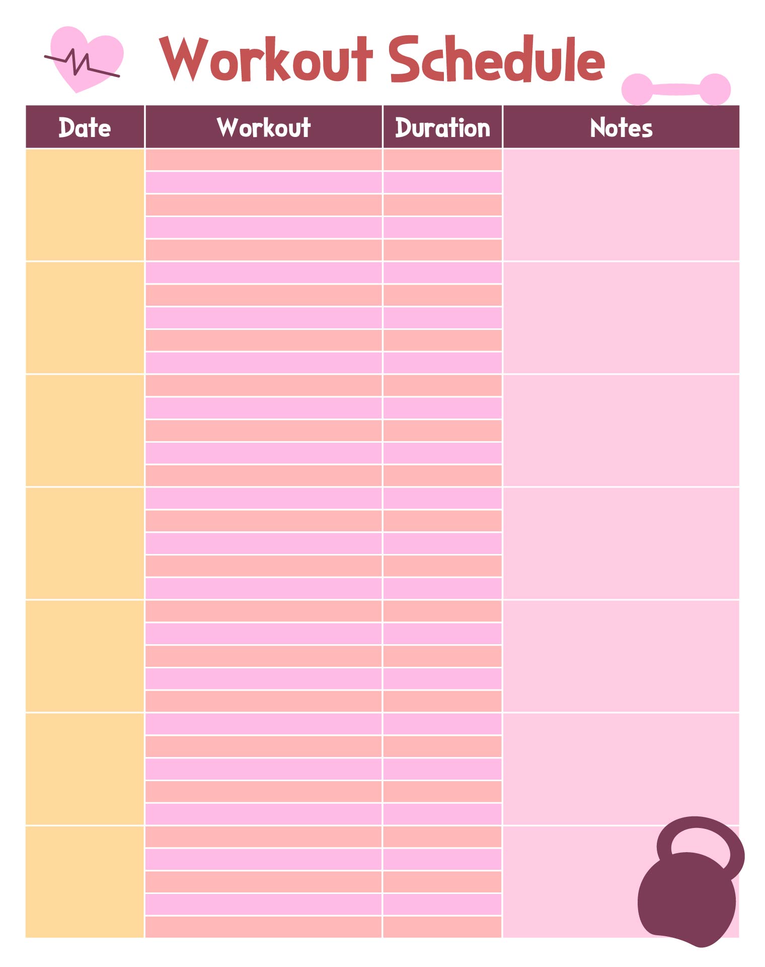 Blank Workout Schedule Template