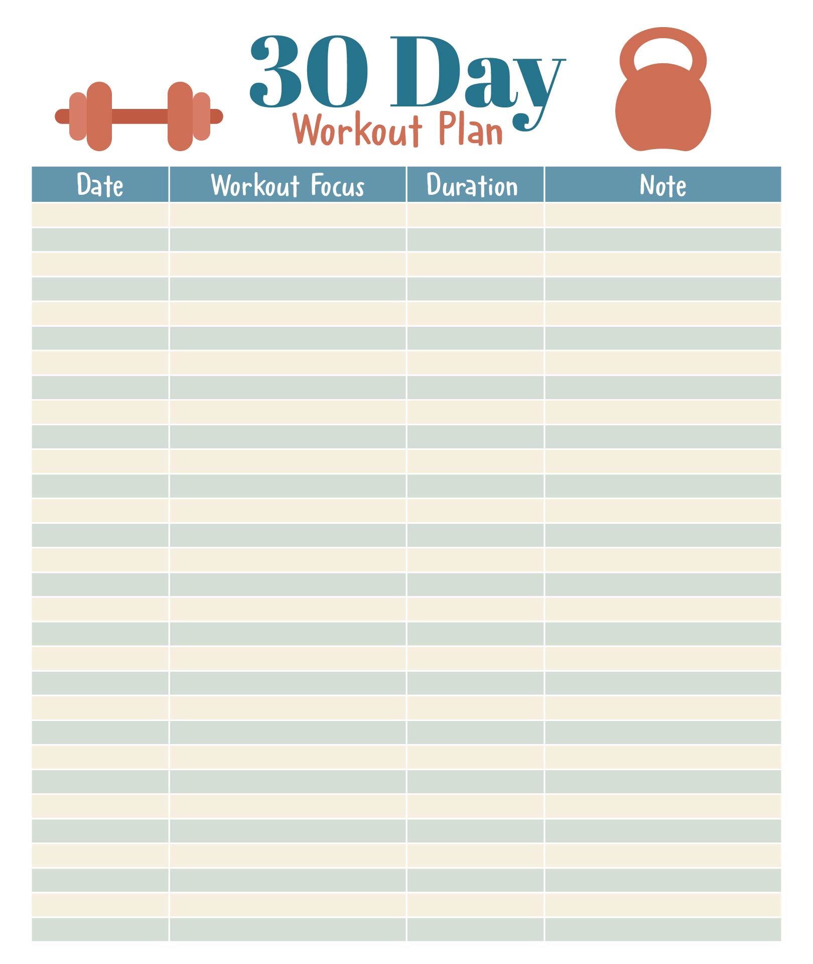 30 Day Beginner Workout Plan