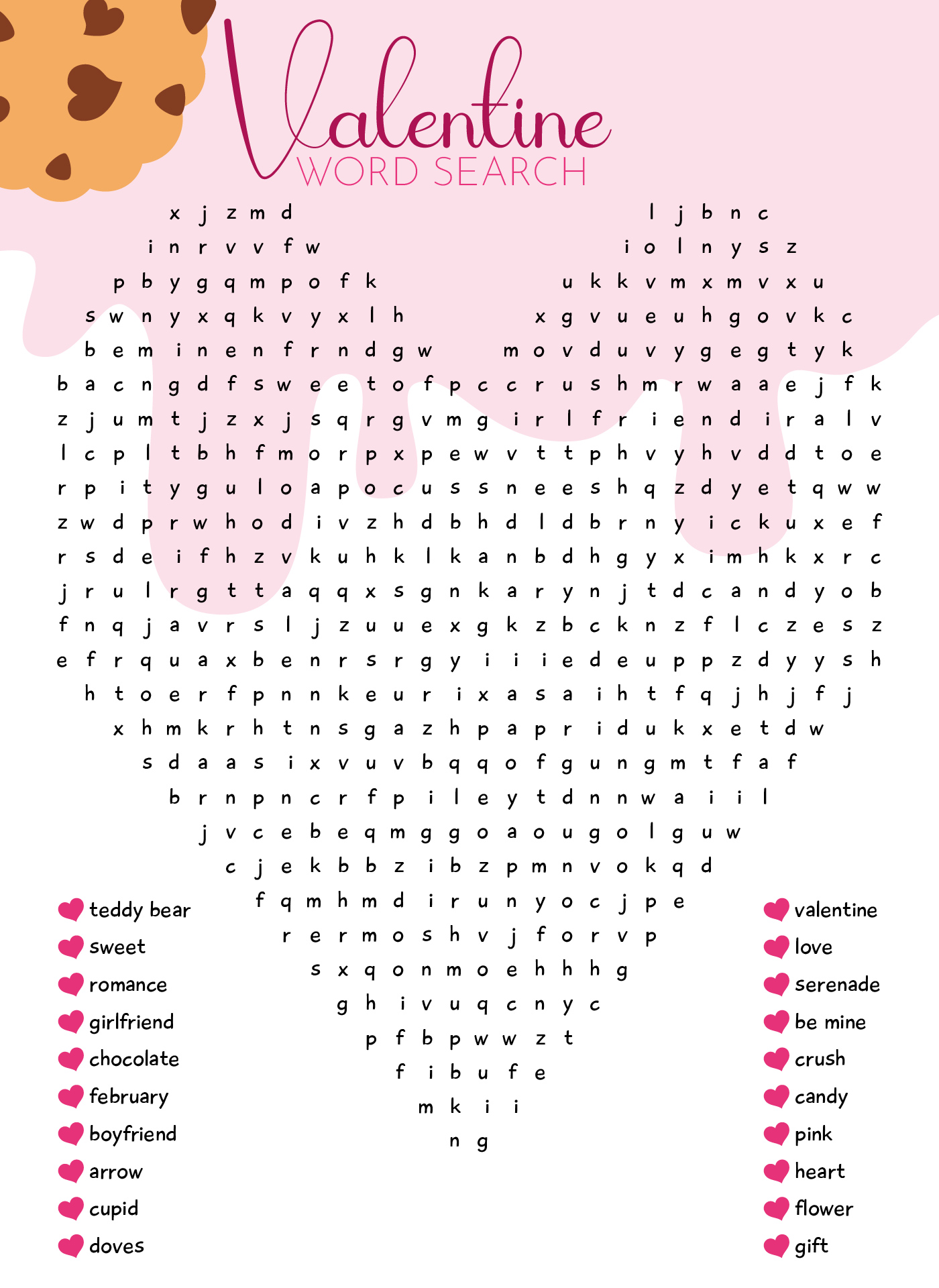 Heart Shaped Valentines Day Word Search