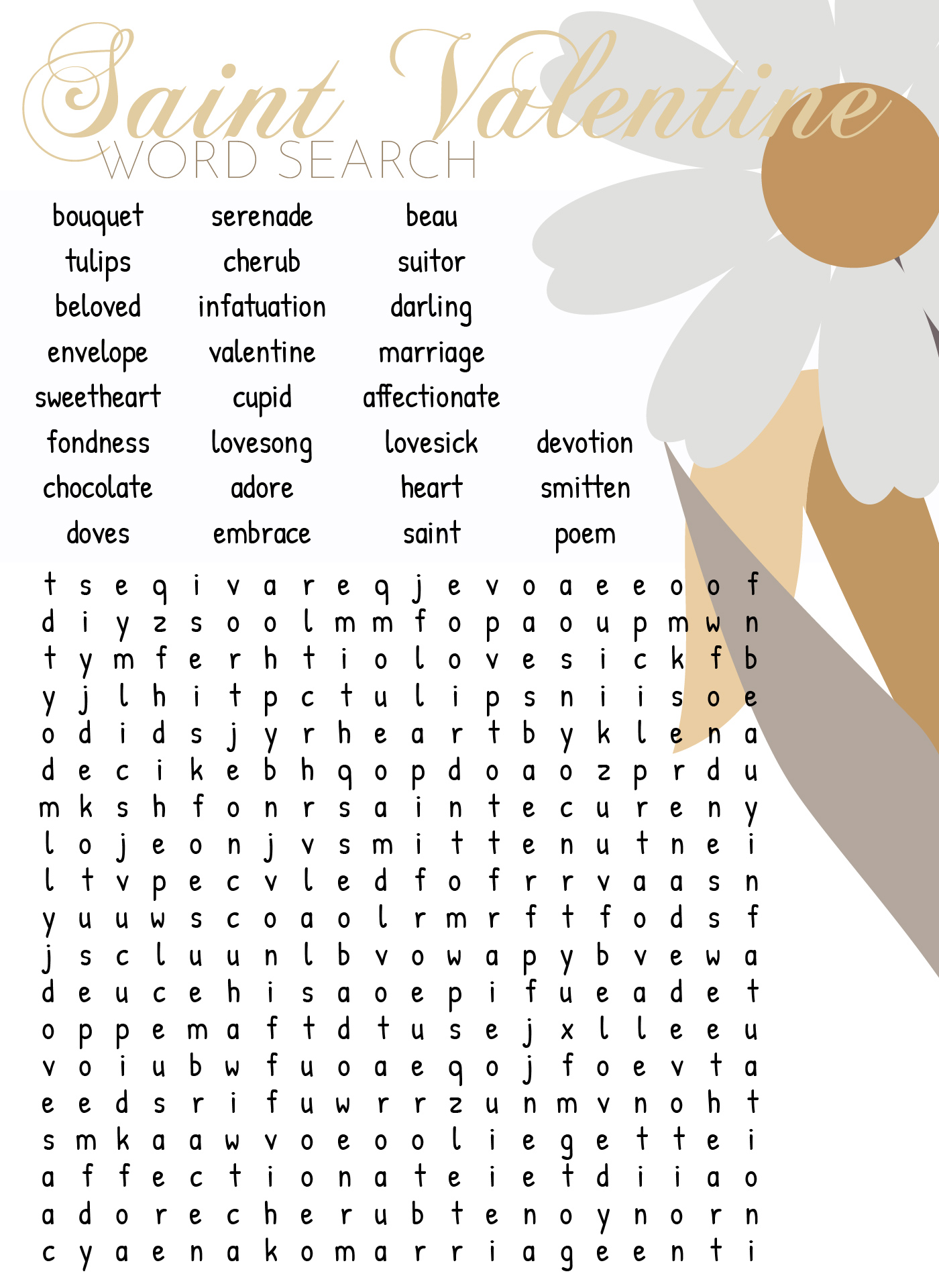 Saint Valentine Day Word Search Puzzle