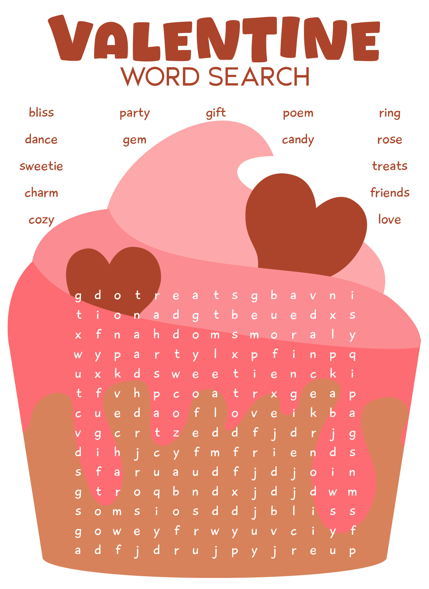 Cute Valentine Word Search For Kids