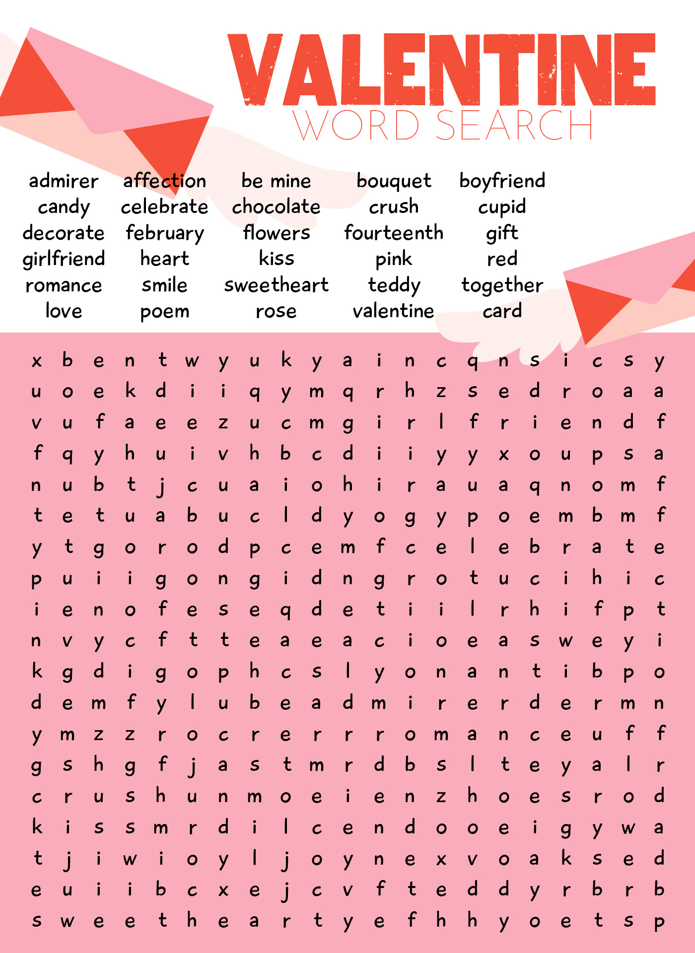 Holiday Word Search Valentine Printable
