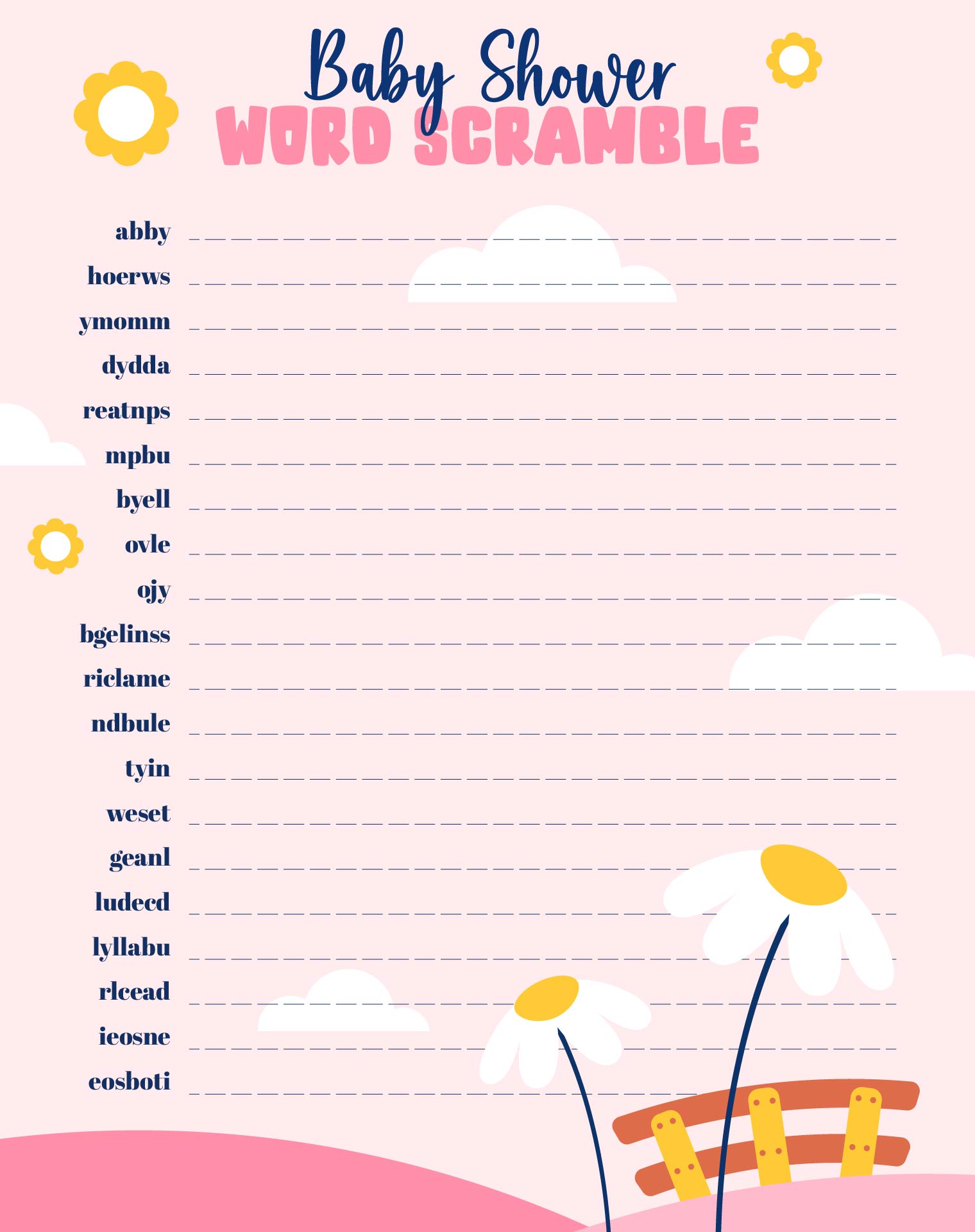 Printable Spring Floral Baby Shower Game Printable Spring Floral Baby Shower Game