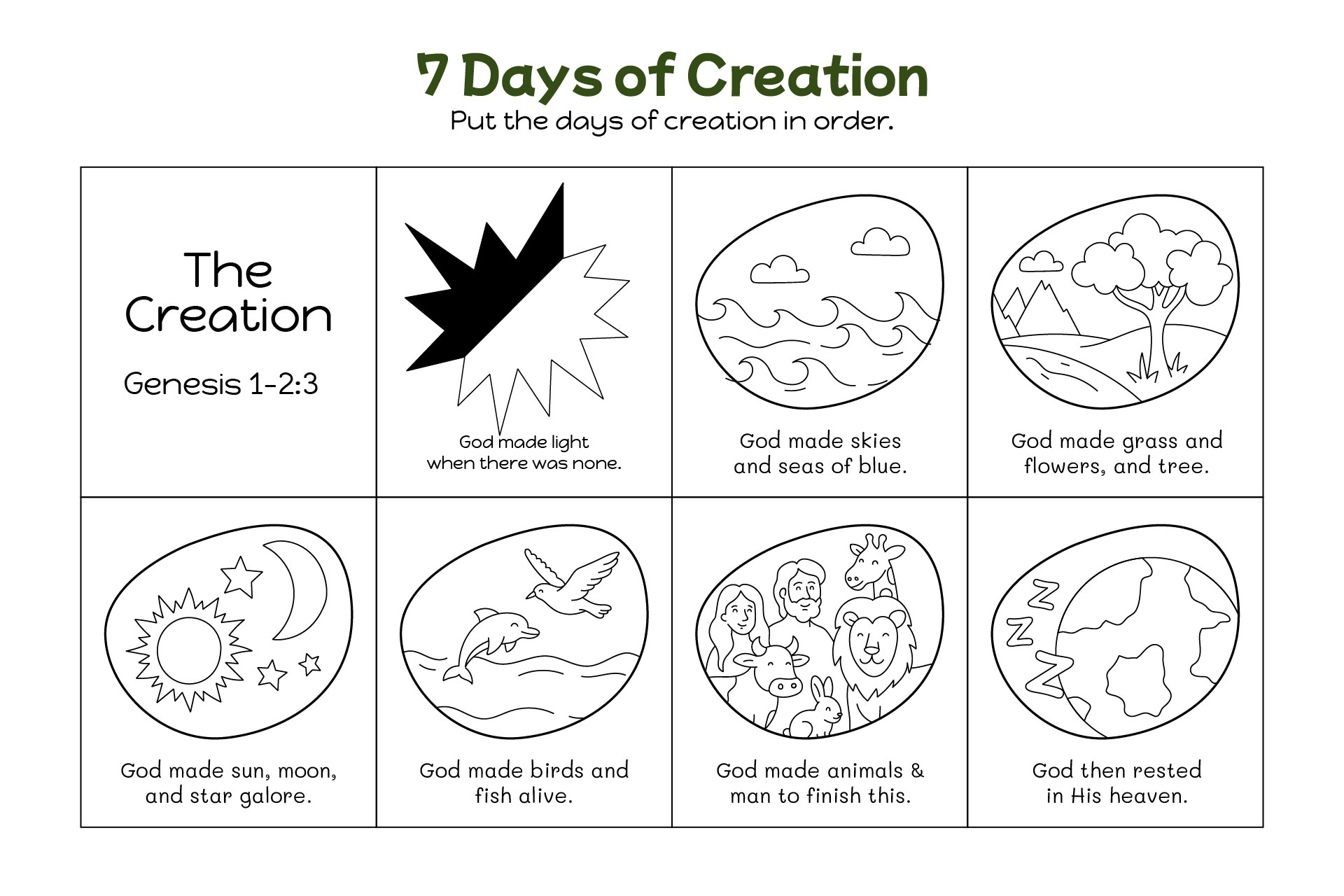 Creation Story Sequencing Activity Creation Story Sequencing Activity