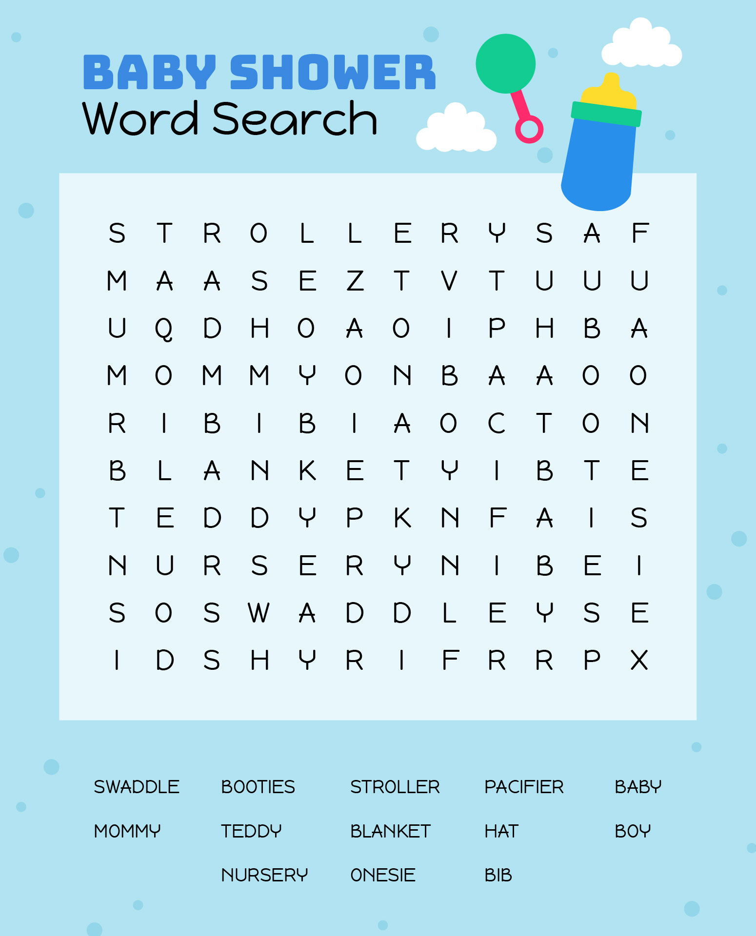 Template Baby Shower Word Search Baby Boy