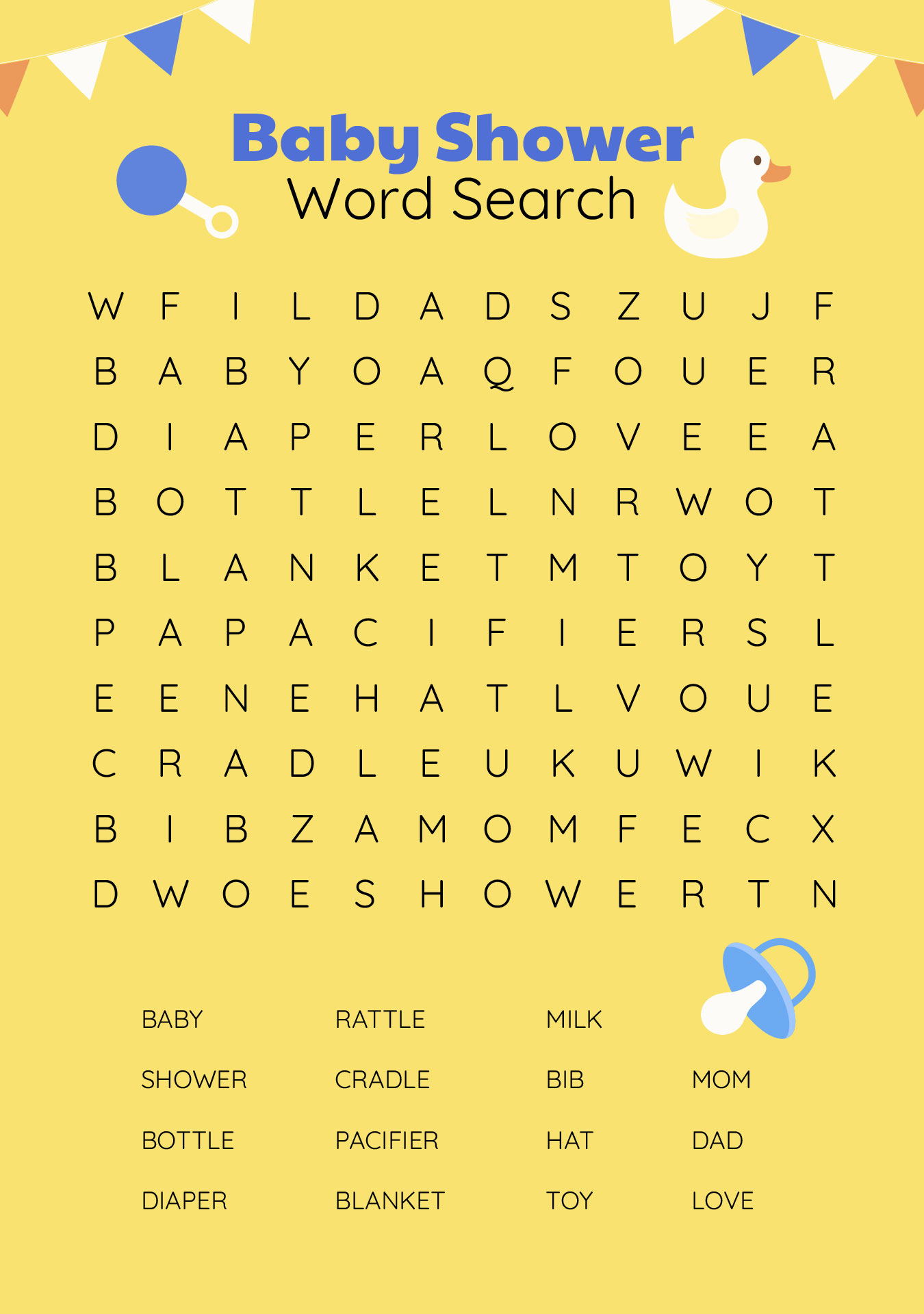 Baby Shower Word Search