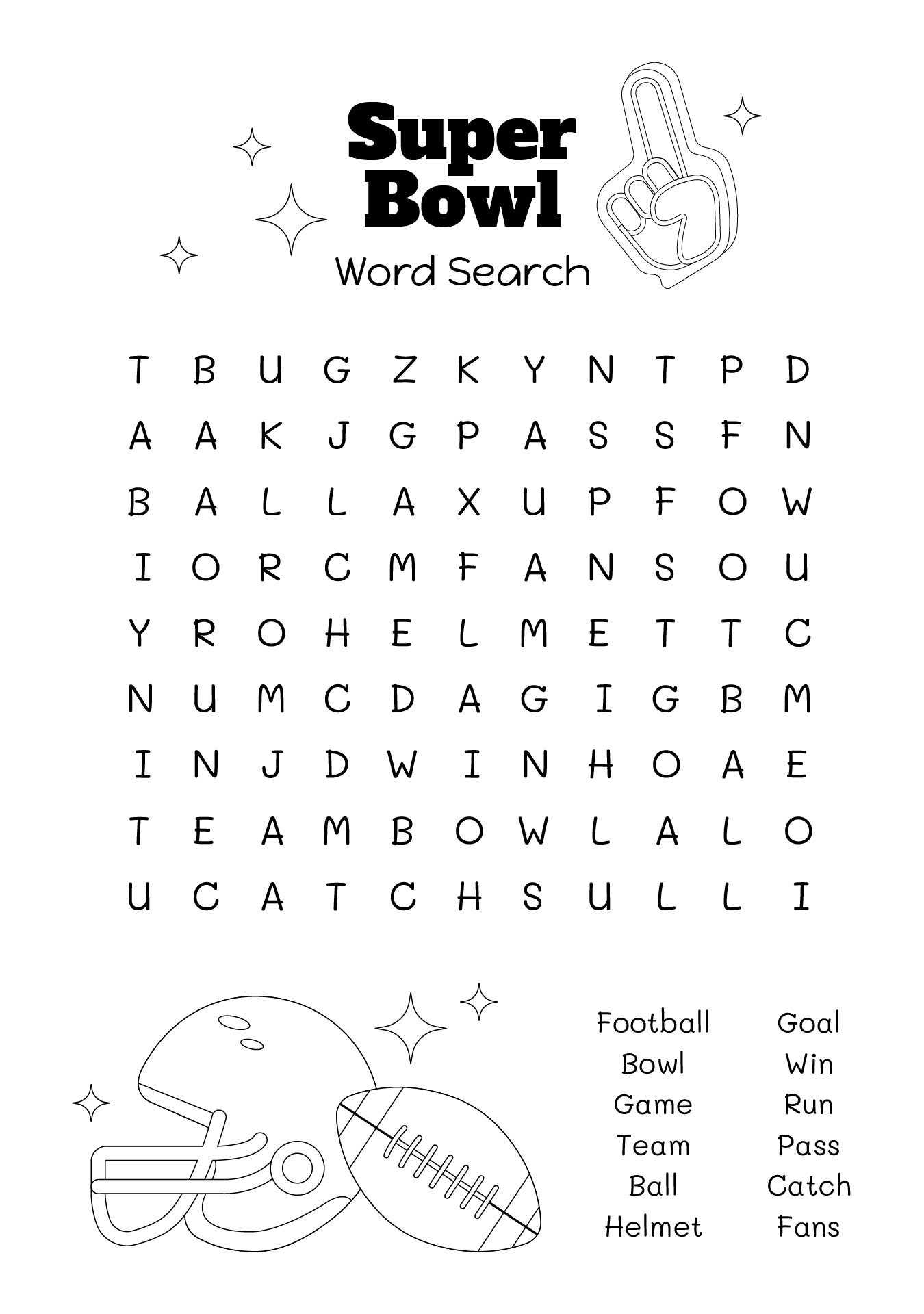 Super Bowl Coloring Word Search For Kids