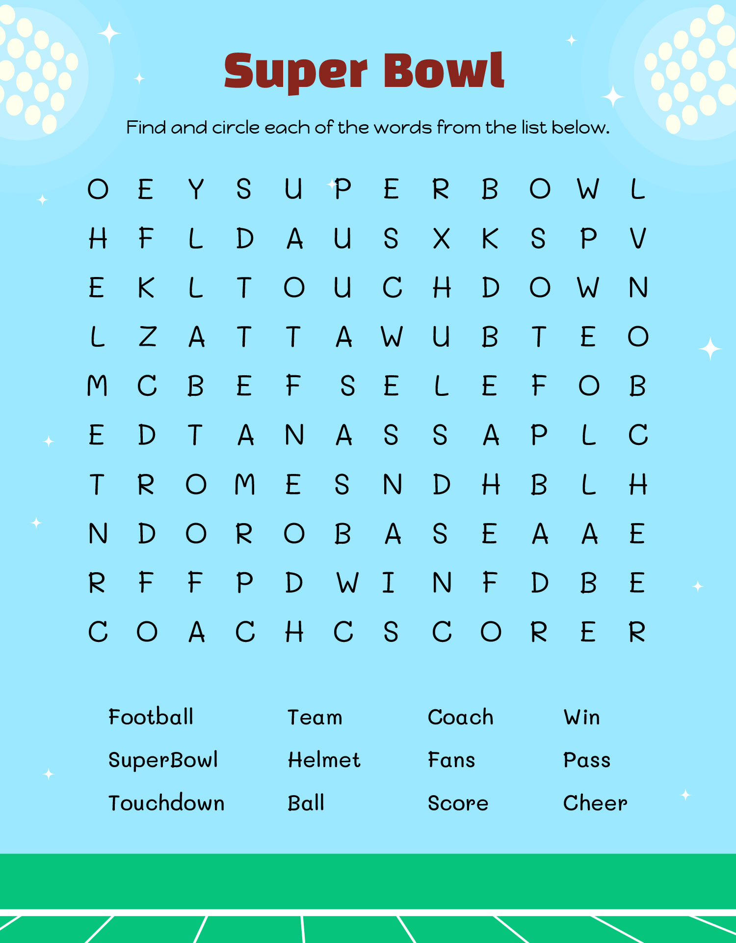 Superbowl Printable Party Word Games