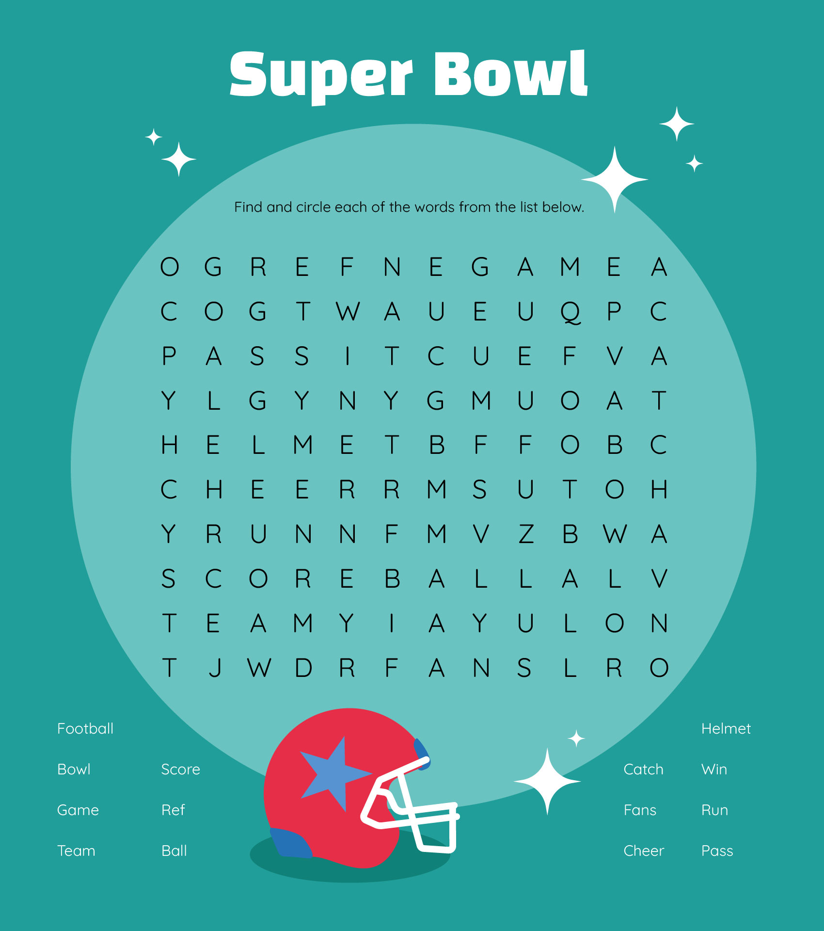 American Football Word Search Puzzle