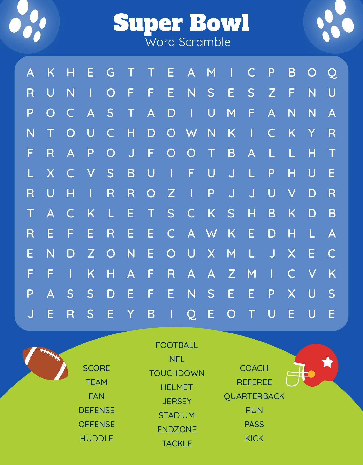 Super Bowl Word Search Worksheet Printable