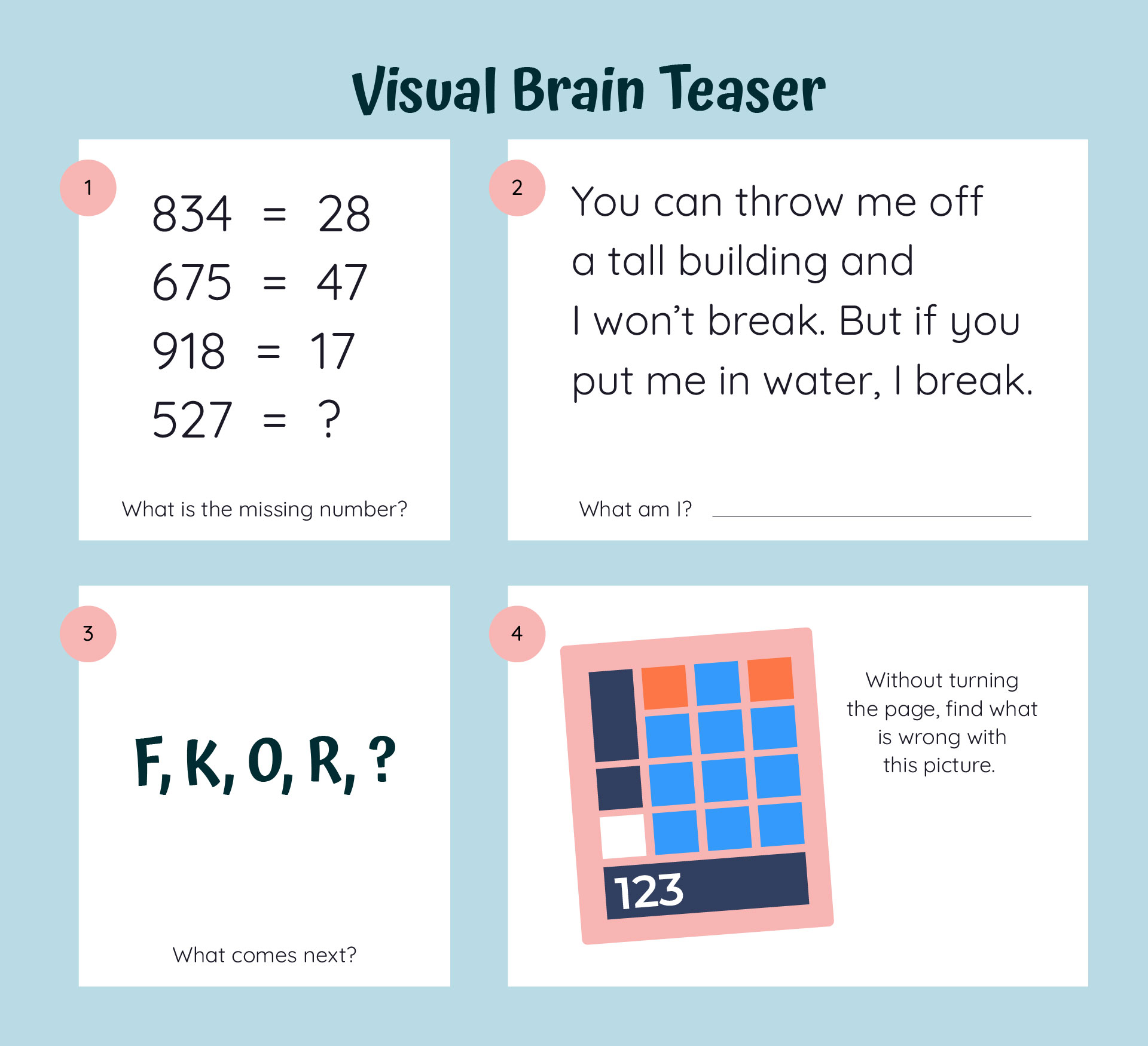 Visual Brain Teaser Printable Worksheets