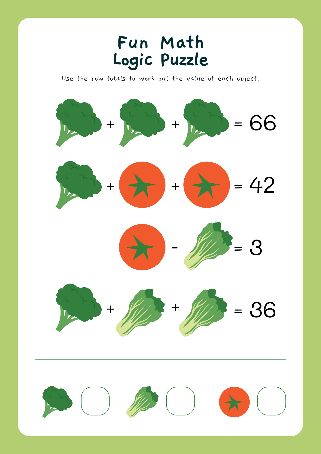 Fun Math Logic Puzzle For Kids