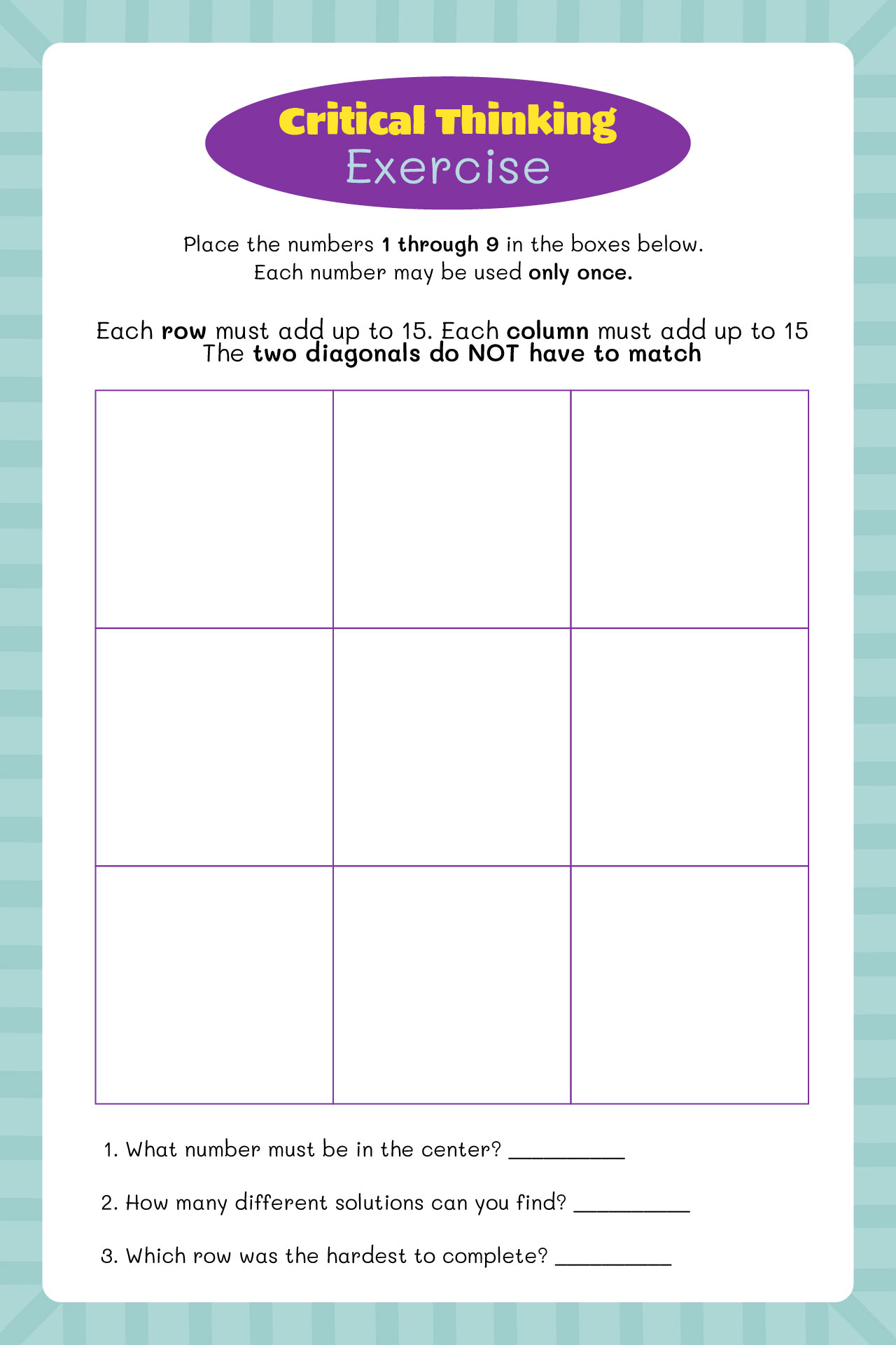 Critical Thinking Worksheets For Brain