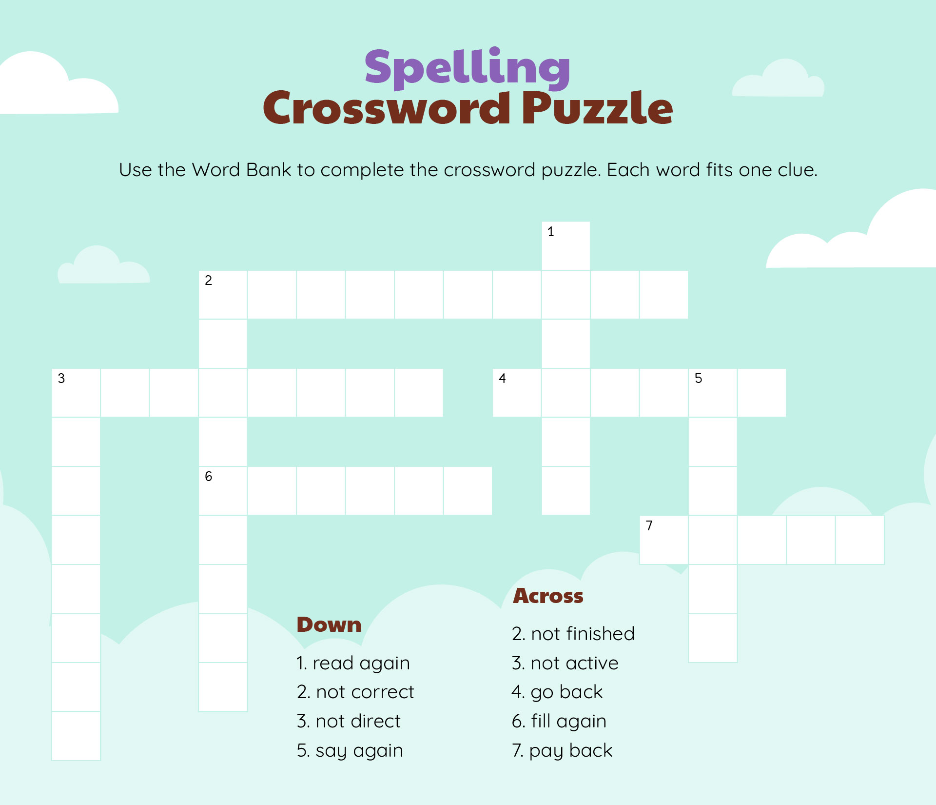 Spelling Crossword Puzzle Worksheet