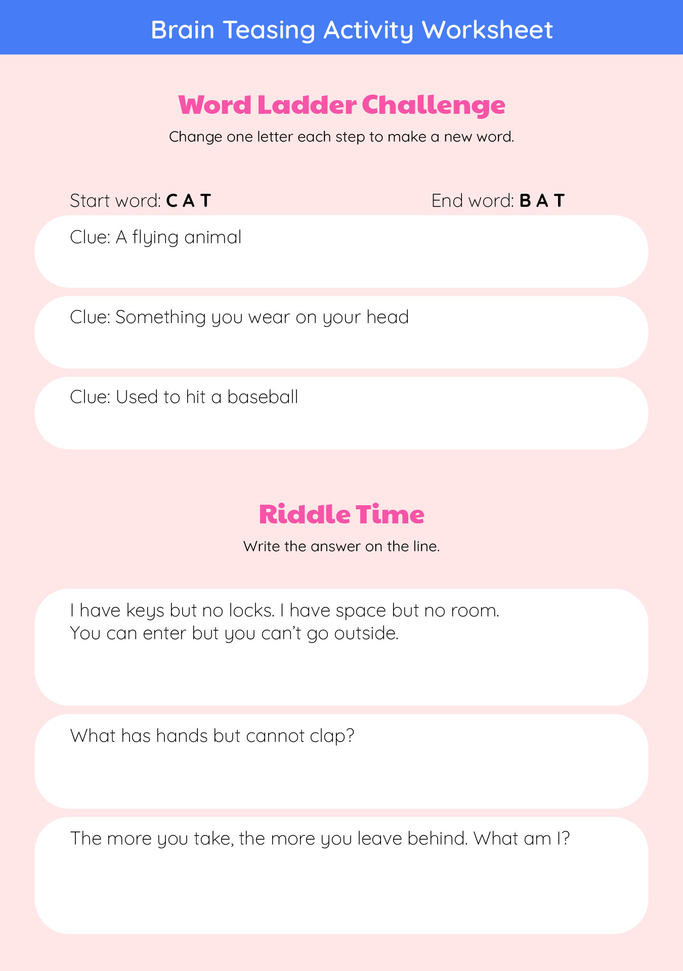 Brain Teasing Activity For Kids Worksheet