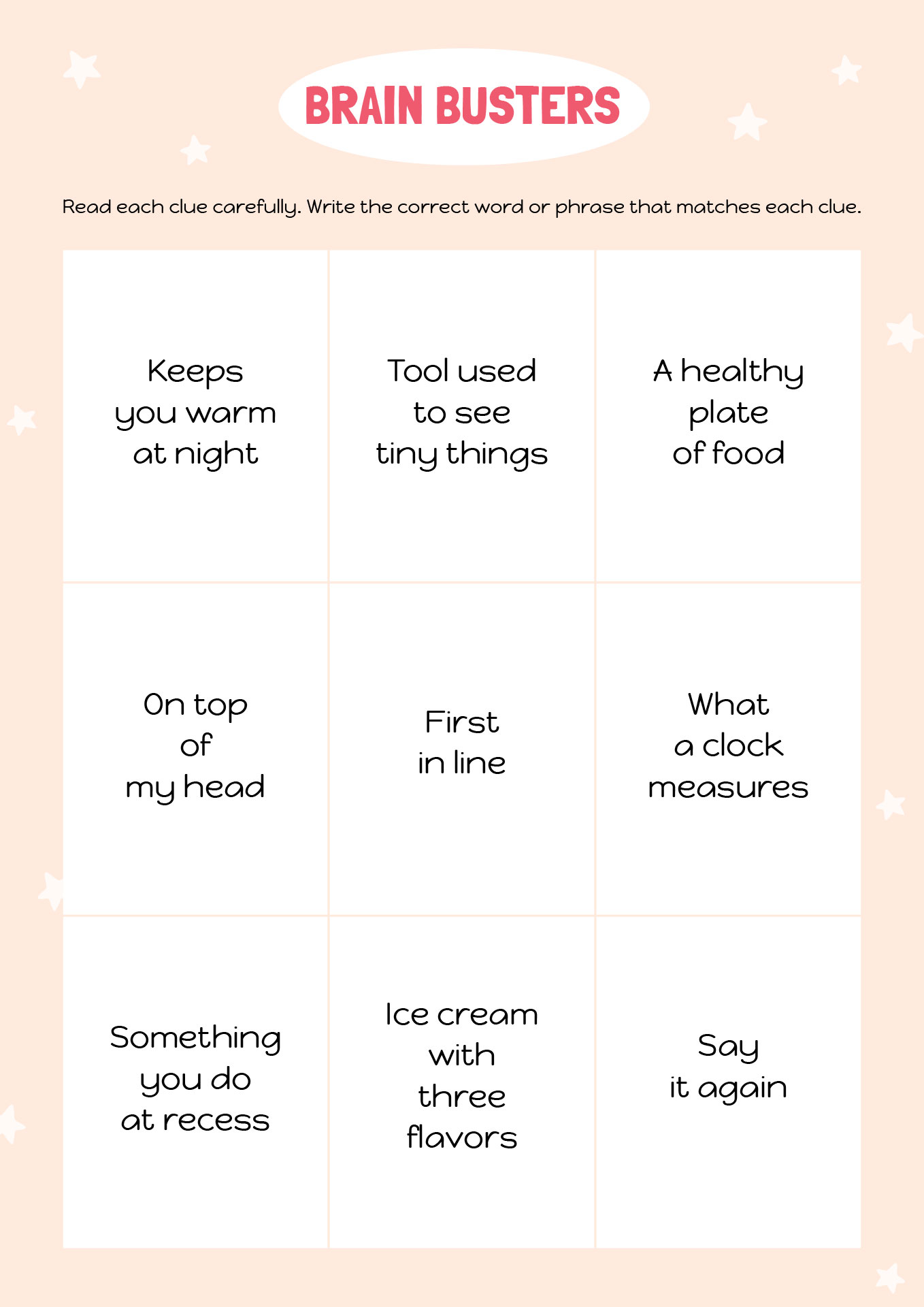 Brain Busters Worksheet For Kids