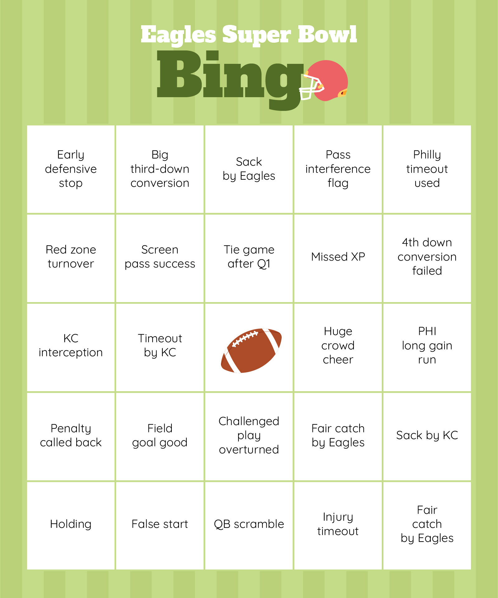 Eagles Super Bowl Bingo Cards