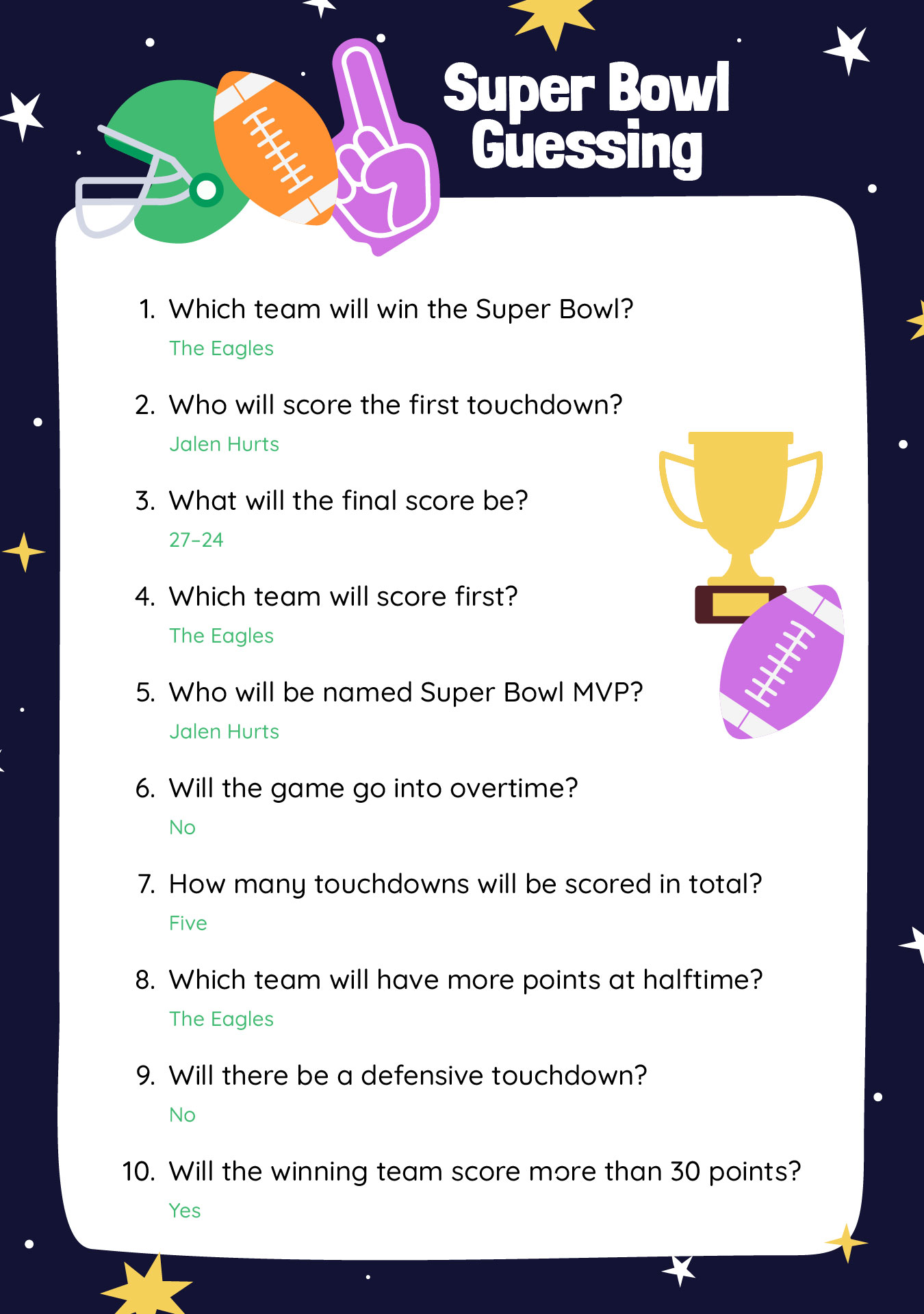 Super Bowl Guessing Game Quiz