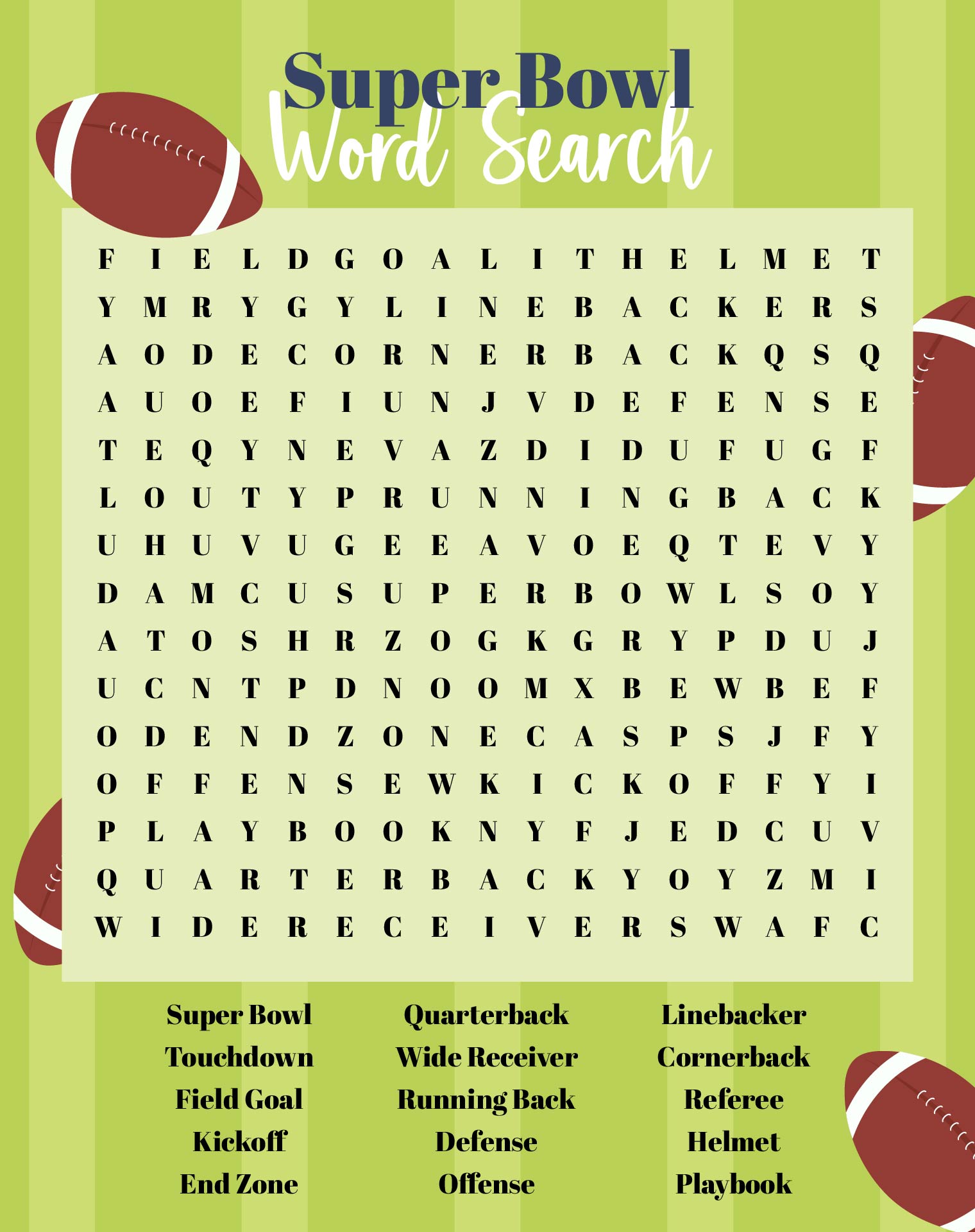 Football Terms Super Bowl Word Search Game