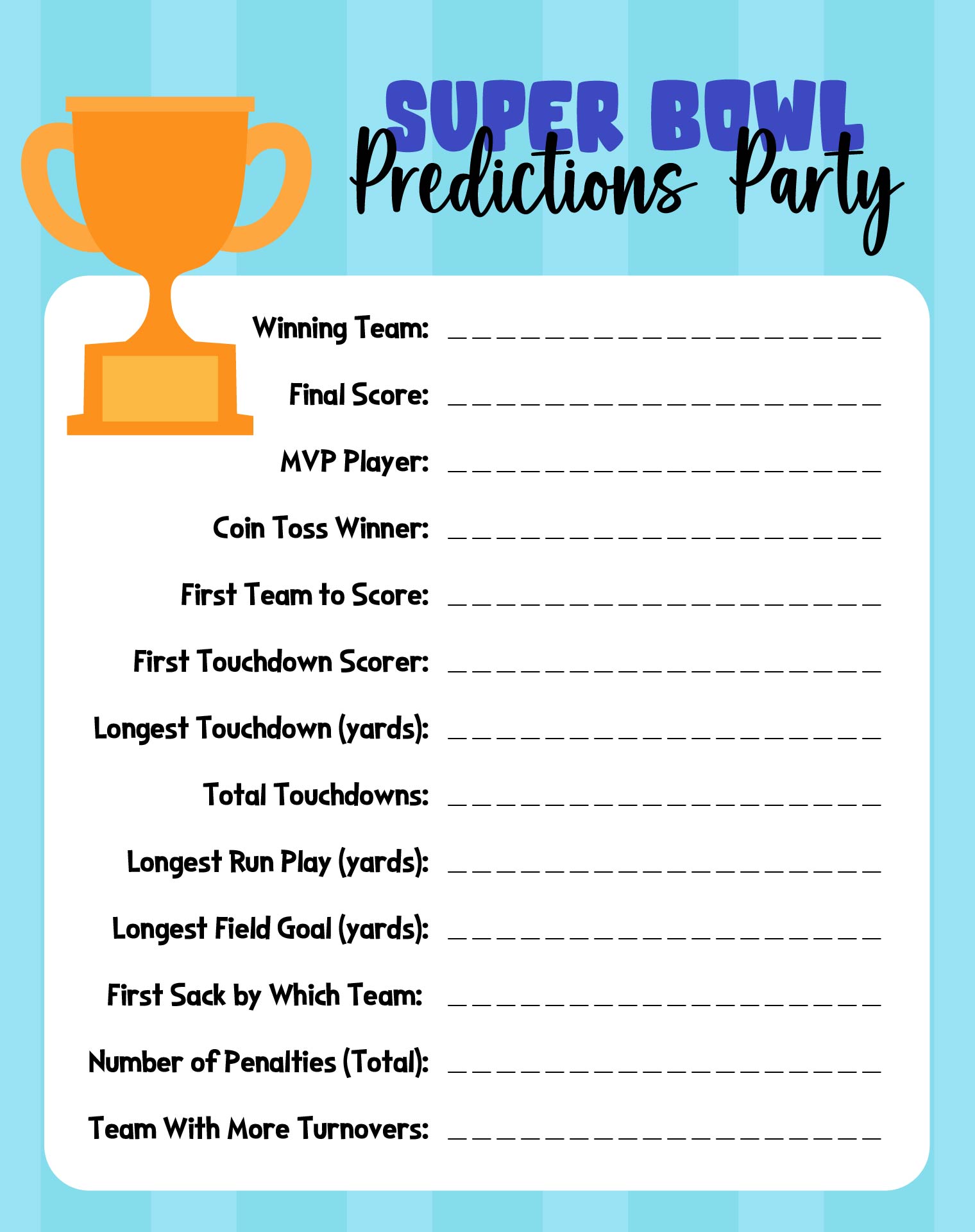 Printable Super Bowl Predictions Party