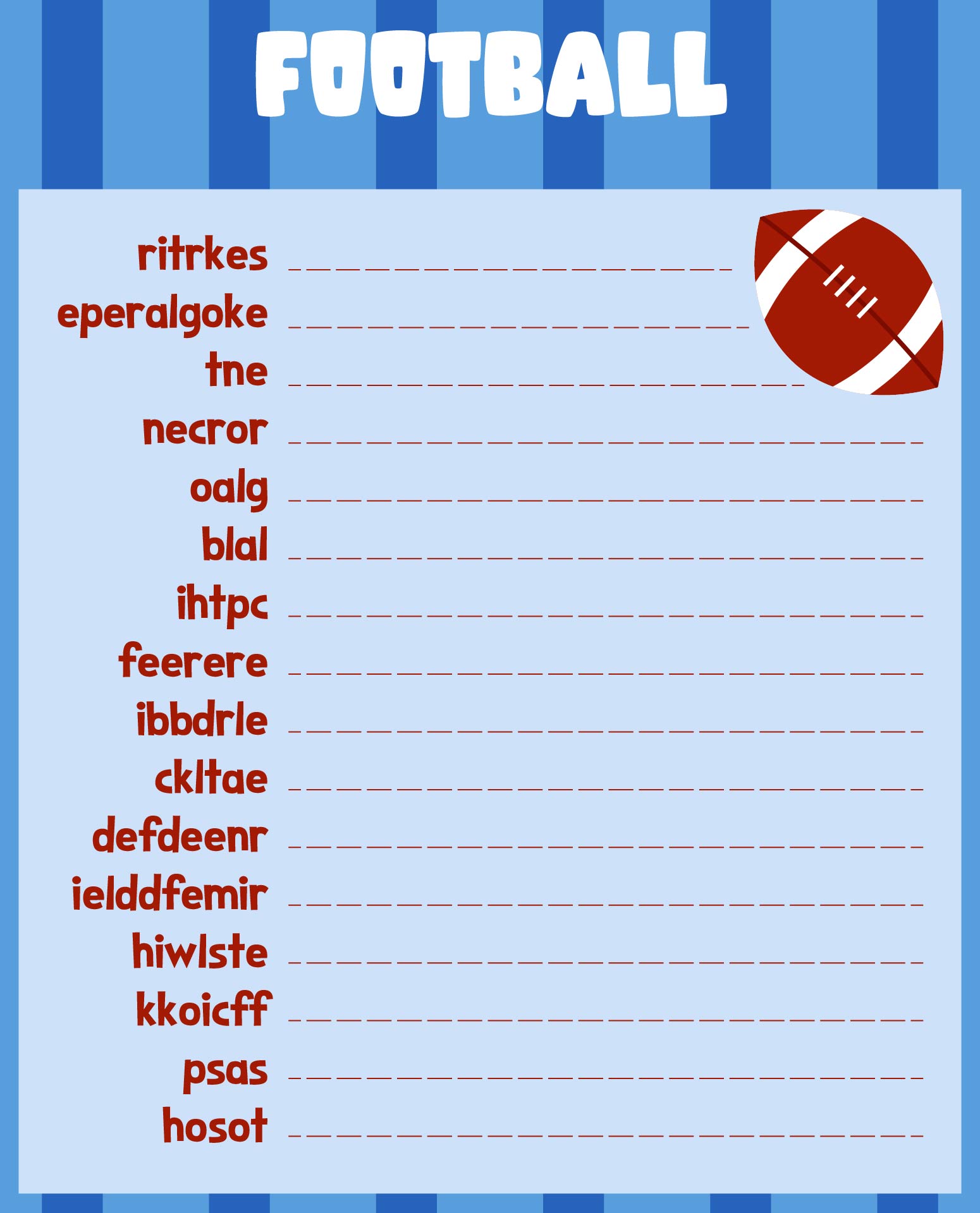 Unscramble Football Word Scramble Game Party