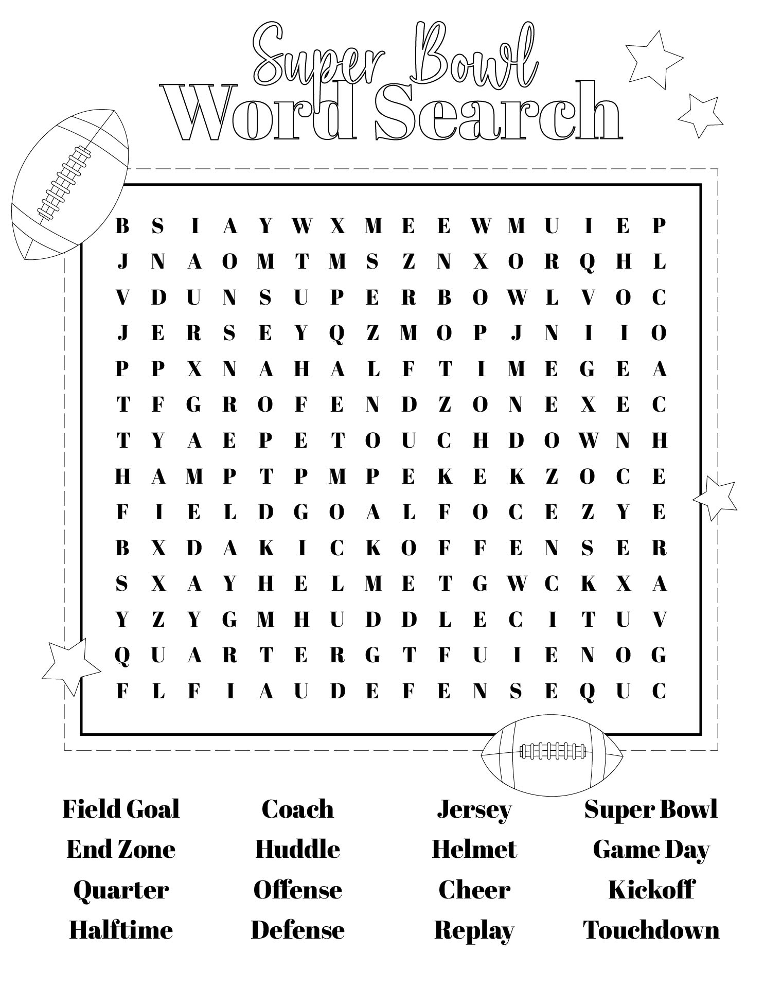 Coloring Super Bowl Word Search Puzzle Printable