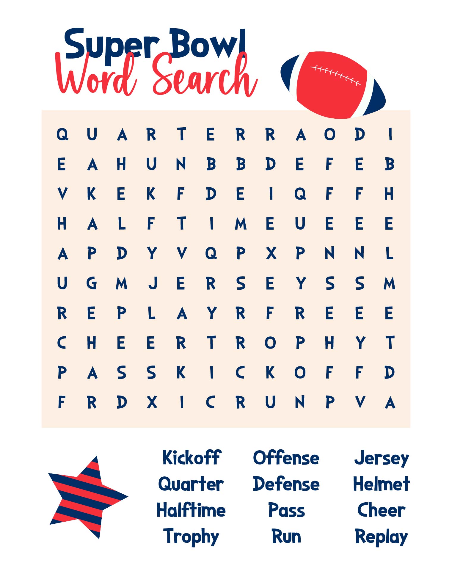 Super Bowl Word Search Activities For Children