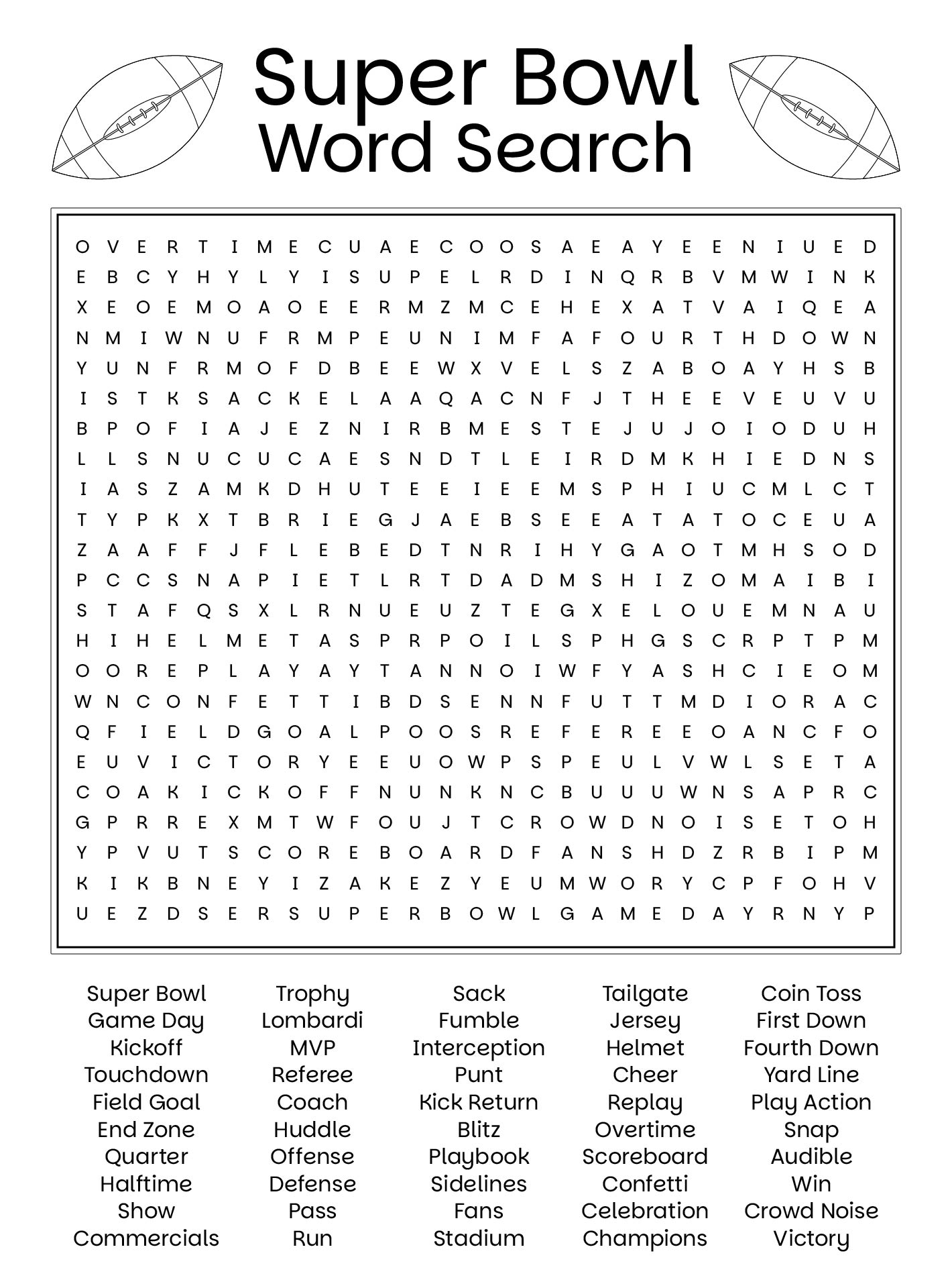 Super Bowl 50 Word Search Printable Game