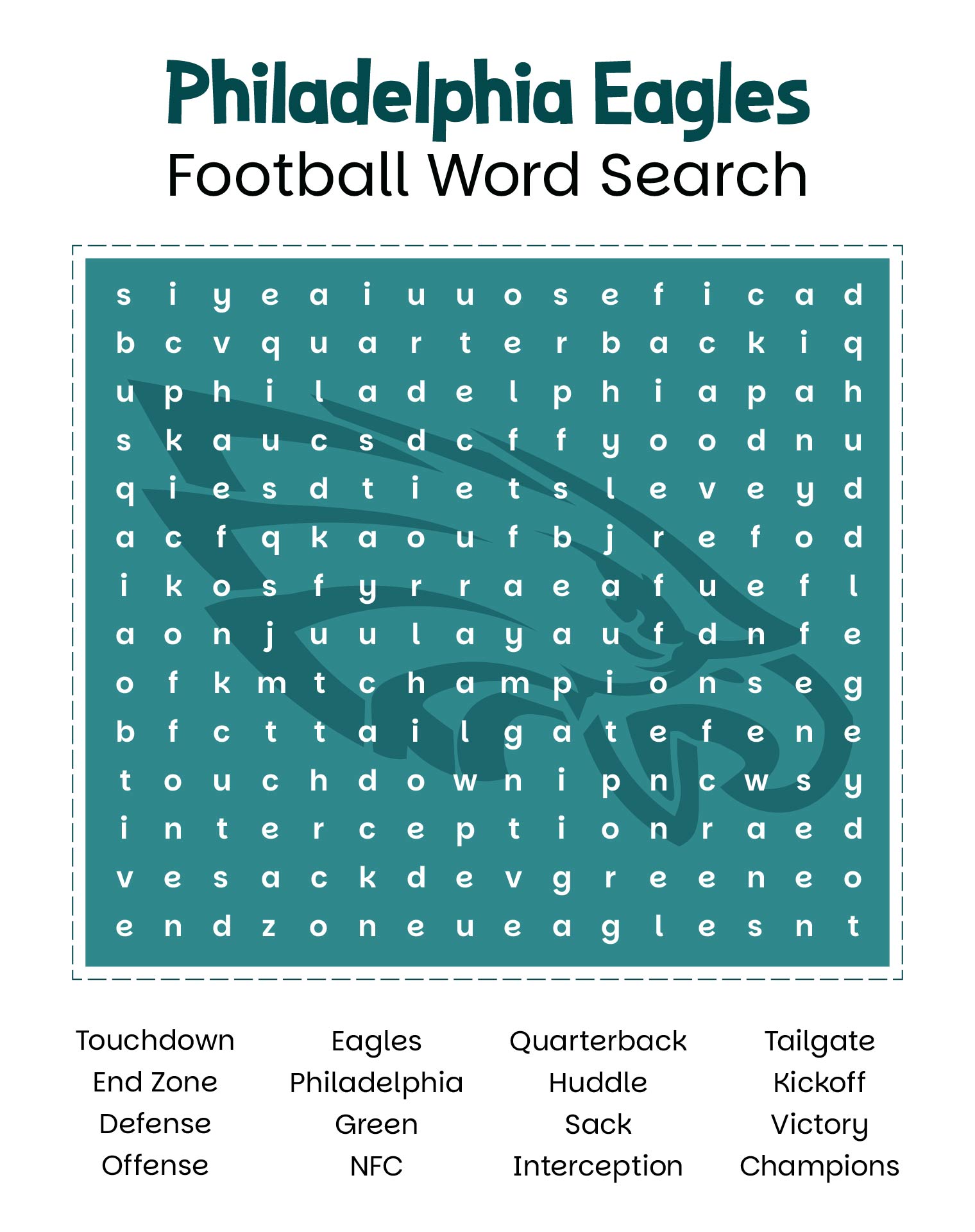 Philadelphia Eagles Football Word Search