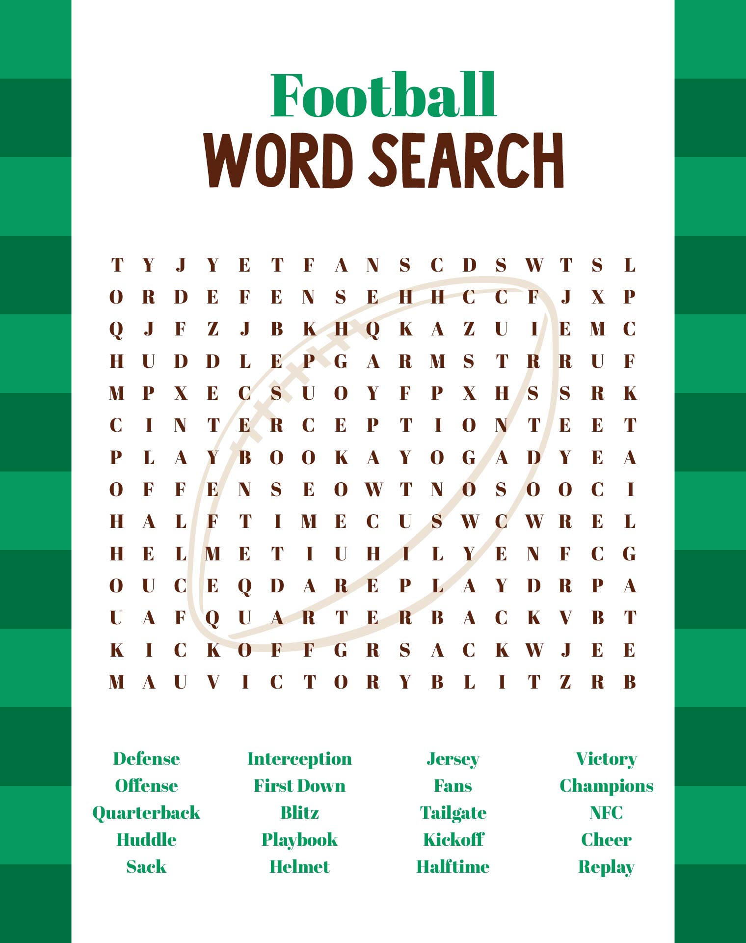 Football Big Game Word Search