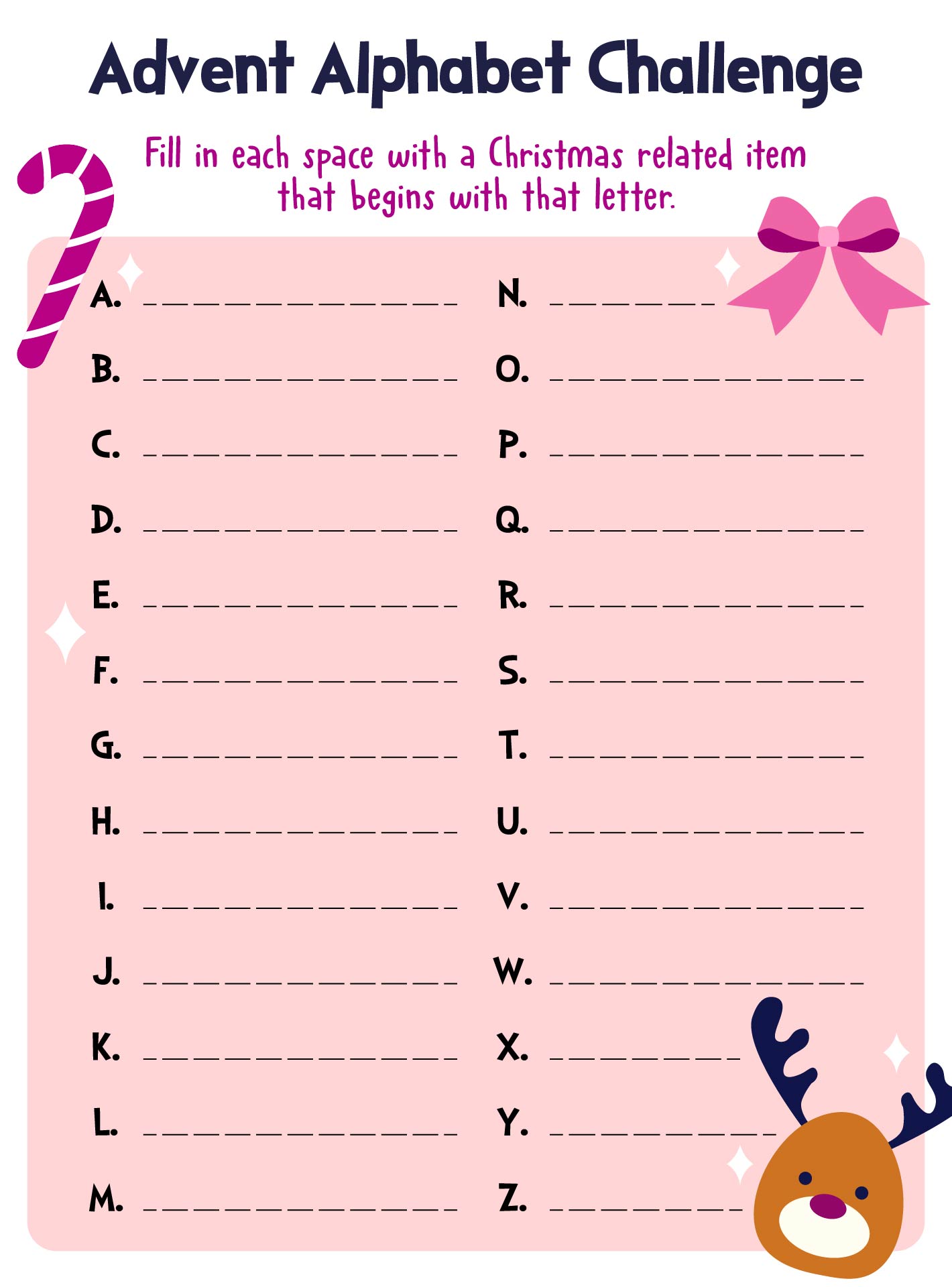 Advent Alphabet Challenge Printable Game