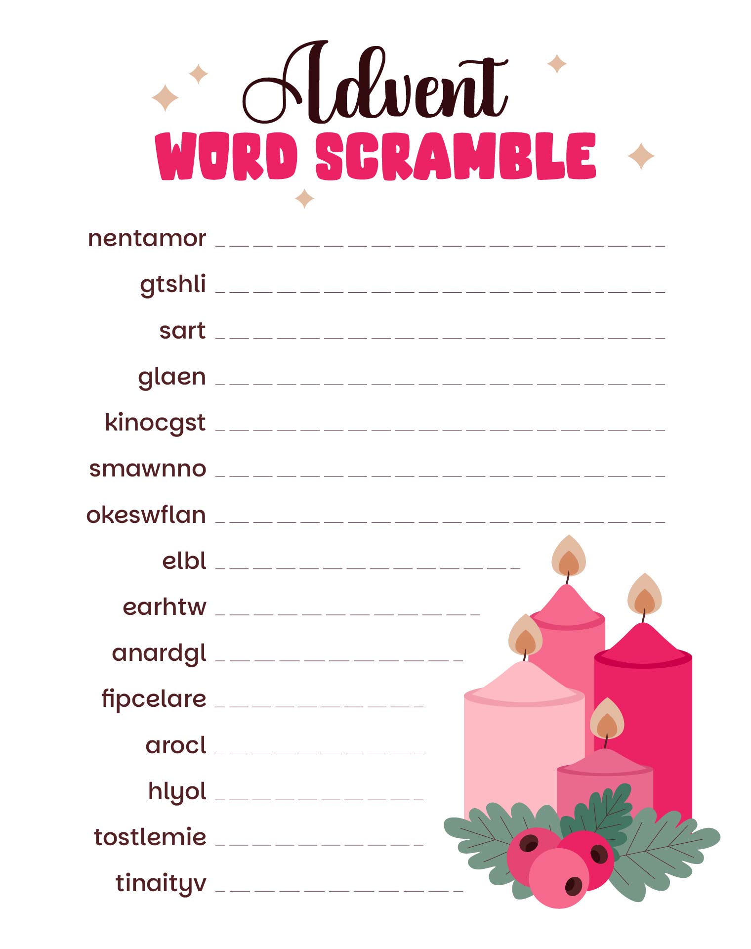 Advent Word Scramble Activity