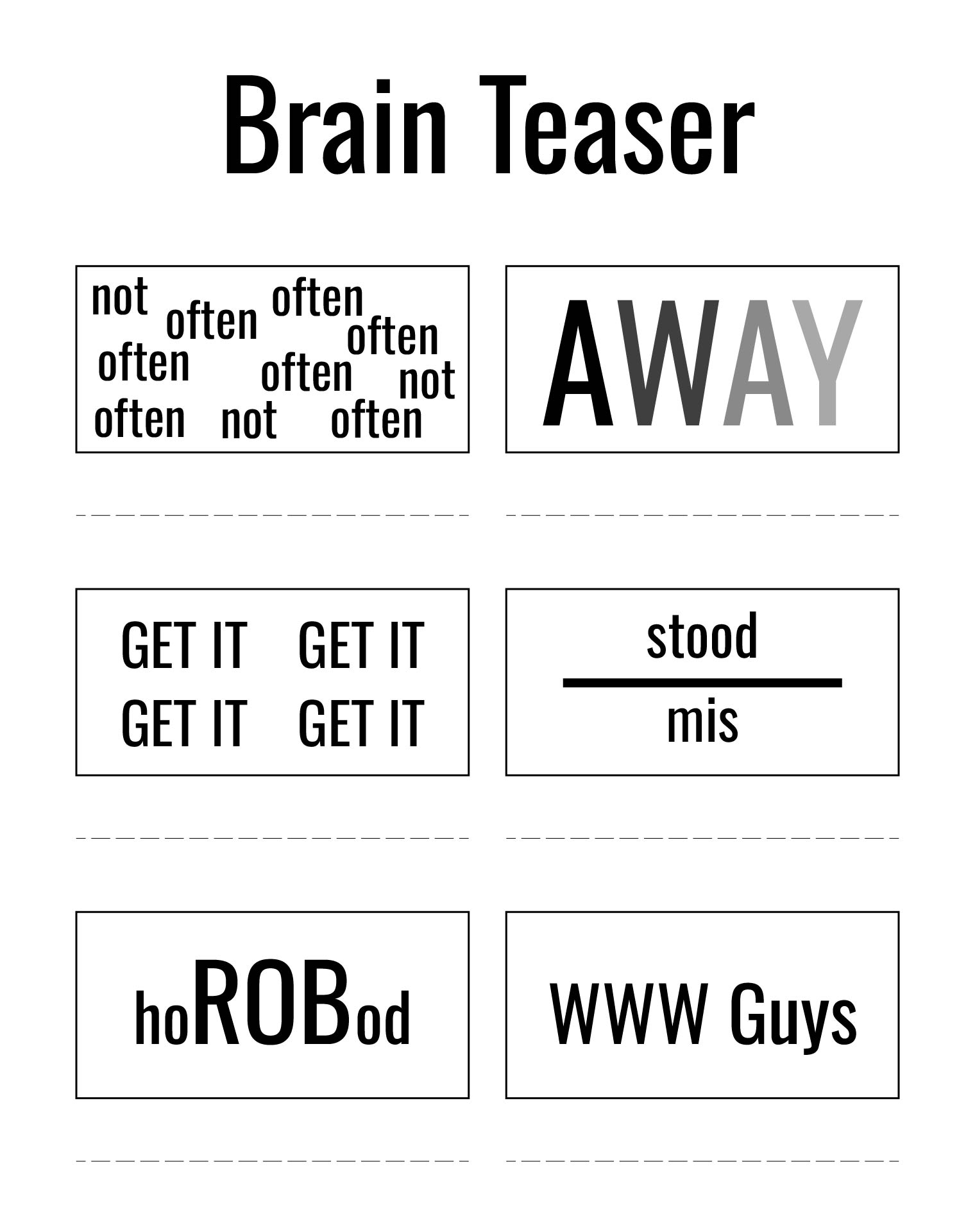 Brain Games Senior Worksheet