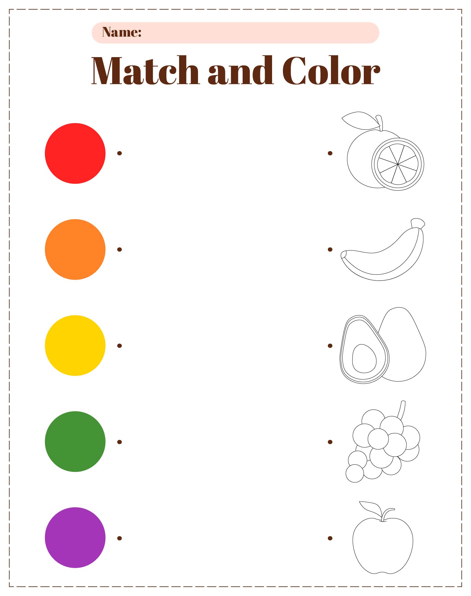 Match And Color Fruit Worksheets