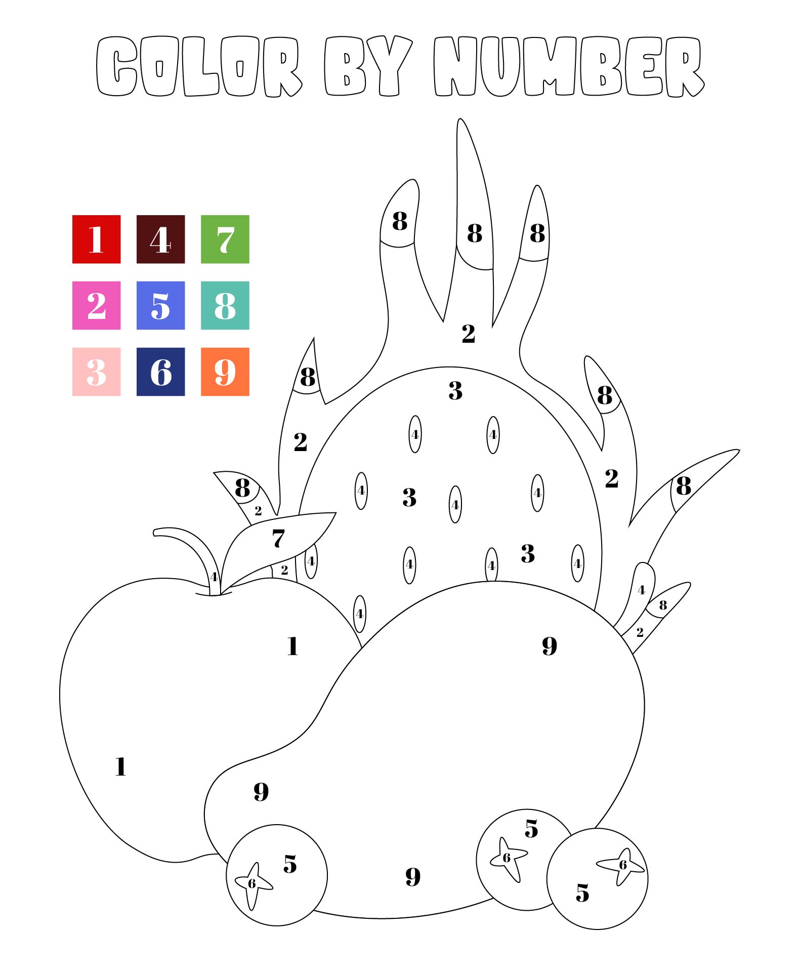 Fruit Color By Number Worksheet